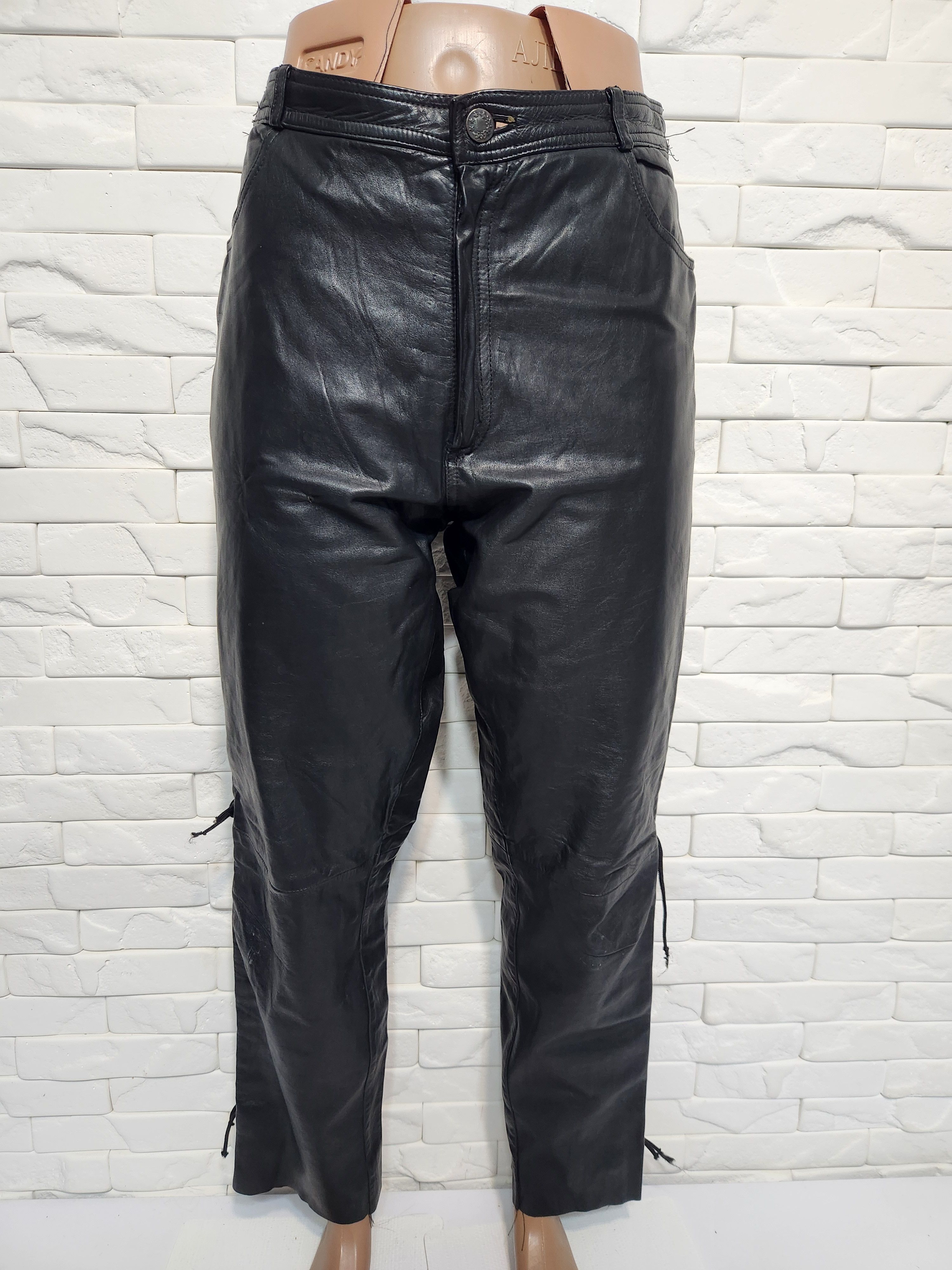 Genuine Leather Black Leather Pants Decorative Lacing. Size US 33 - 1 Thumbnail