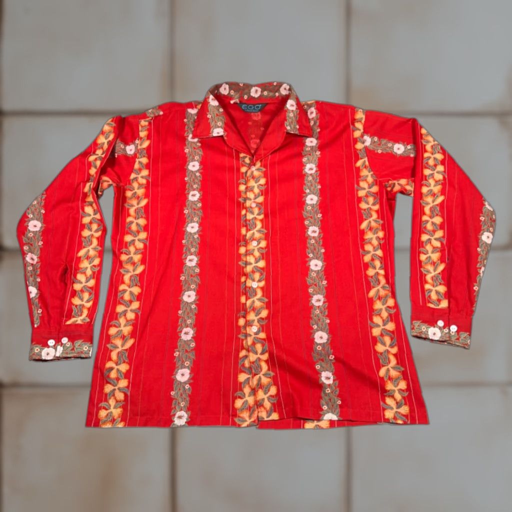 Vintage VINTAGE Ego Bond Street Shirt Adult XL Red Floral Striped 70s Button-Up Long Sleeve Casual Mens Size US XL / EU 56 / 4 - 1 Thumbnail