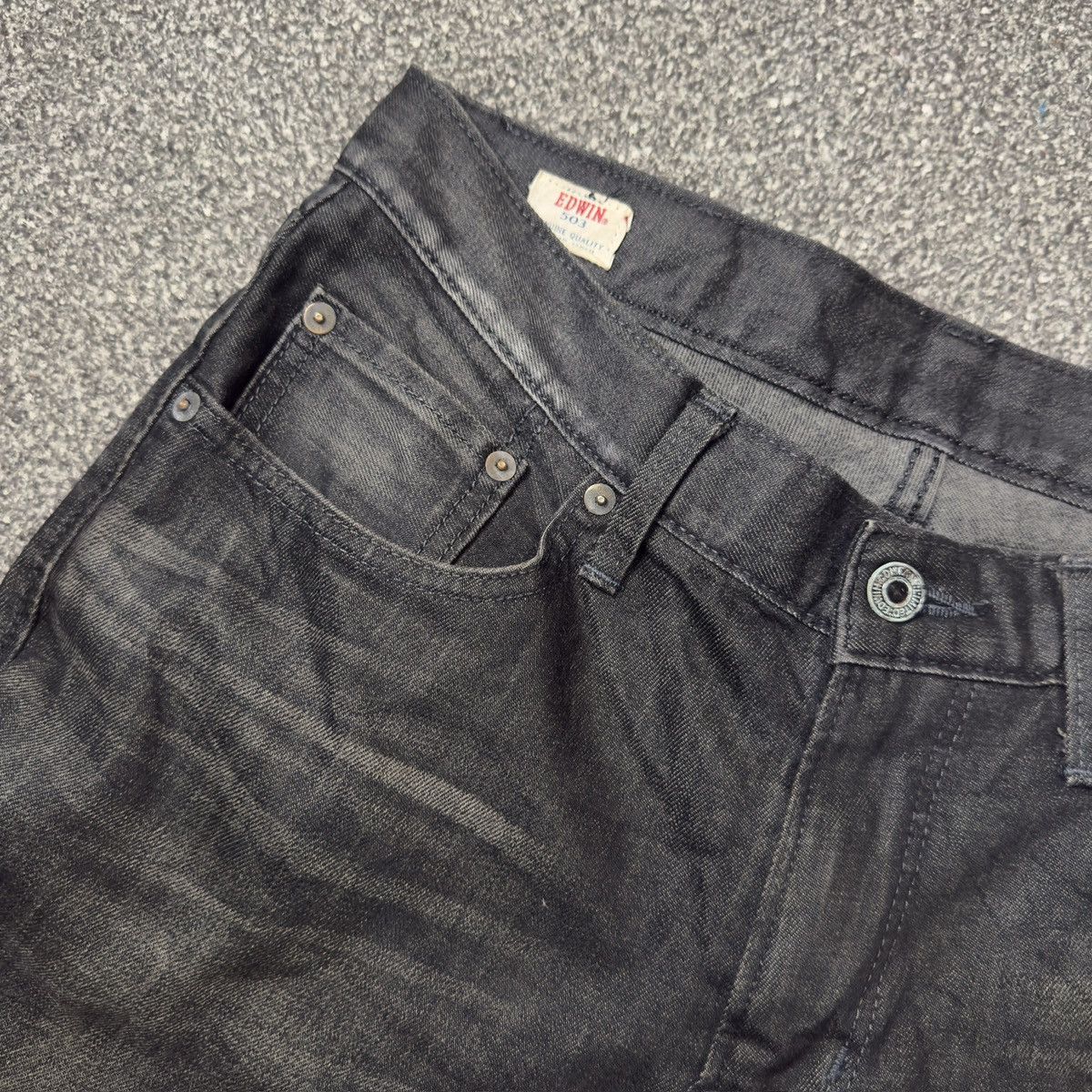 If Six Was Nine 🔥 Vintage 90s Black Wax Denim Edwin 503 Size US 31 - 11 Thumbnail