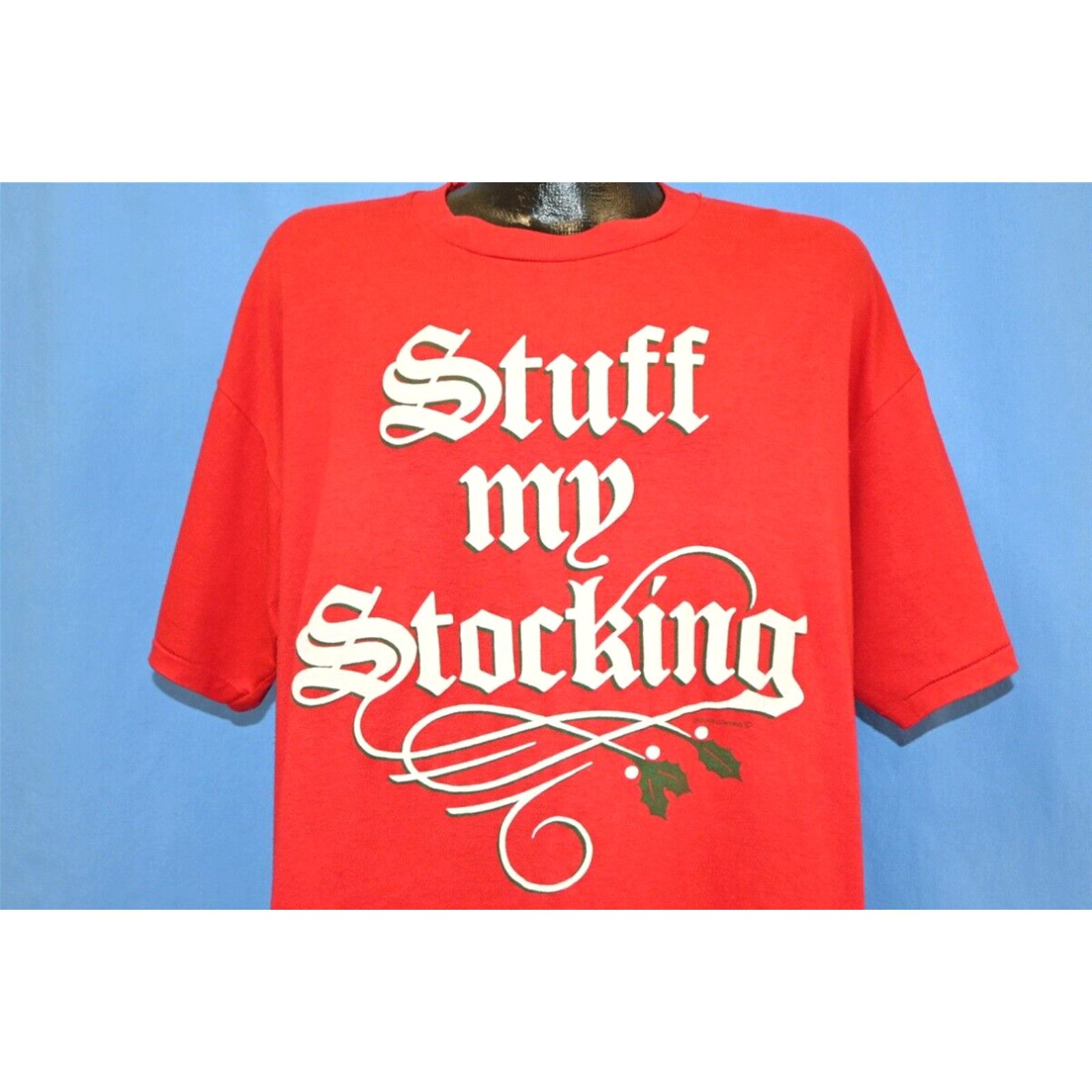 image of Vintage VTG 80's Stuff My Stocking Funny Naughty Christmas Holiday Soft Sleep T-Shirt 2Xl in White