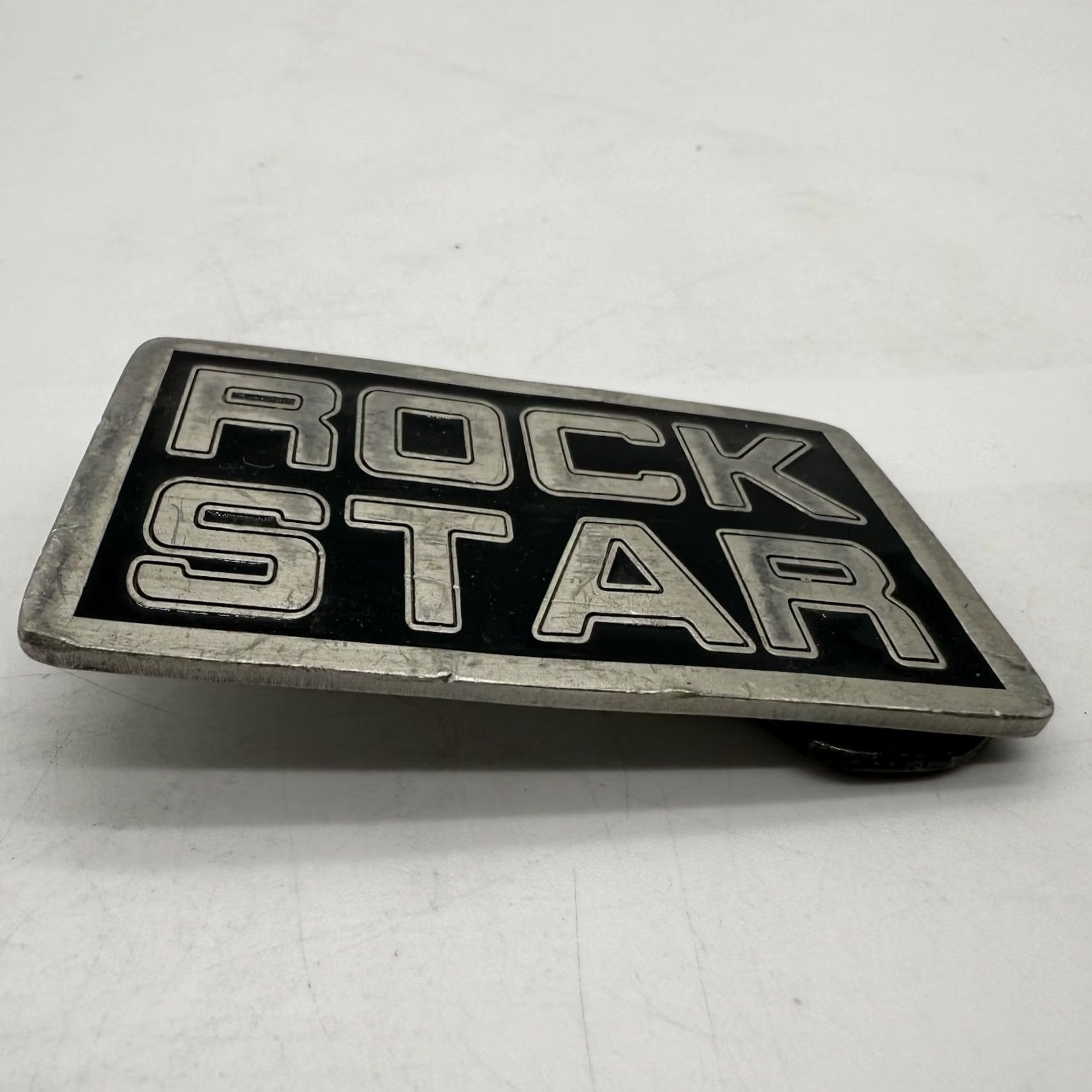 Vintage Great American Products Rock Star Belt Buckle Fine Pewter Silver Tone Black Spell Out Music 1990s-2000s Adult Unisex Size ONE SIZE - 4 Thumbnail