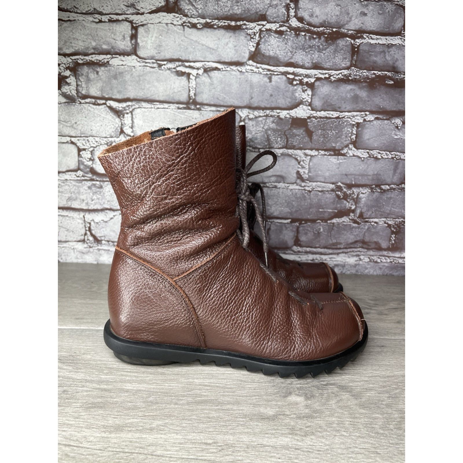 RUIbuilt Hin Rui VTG Brown Leather Ankle Boots Rope Laces Side Zip Wo Size US 8.5 / IT 38.5 - 4 Thumbnail