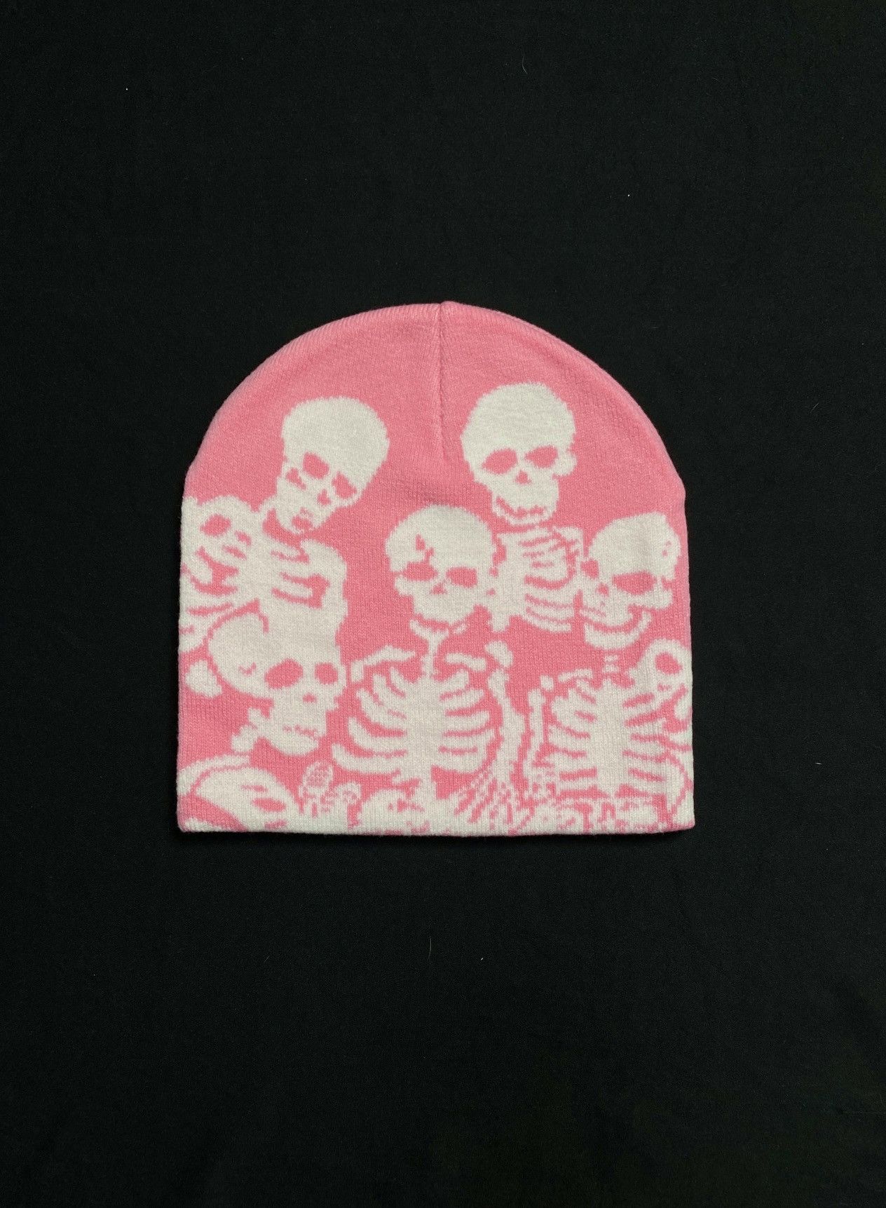 Japanese Brand Rare Skeleton Graphic design No Cuff Knit Pink Beanie OS Size ONE SIZE - 1 Thumbnail