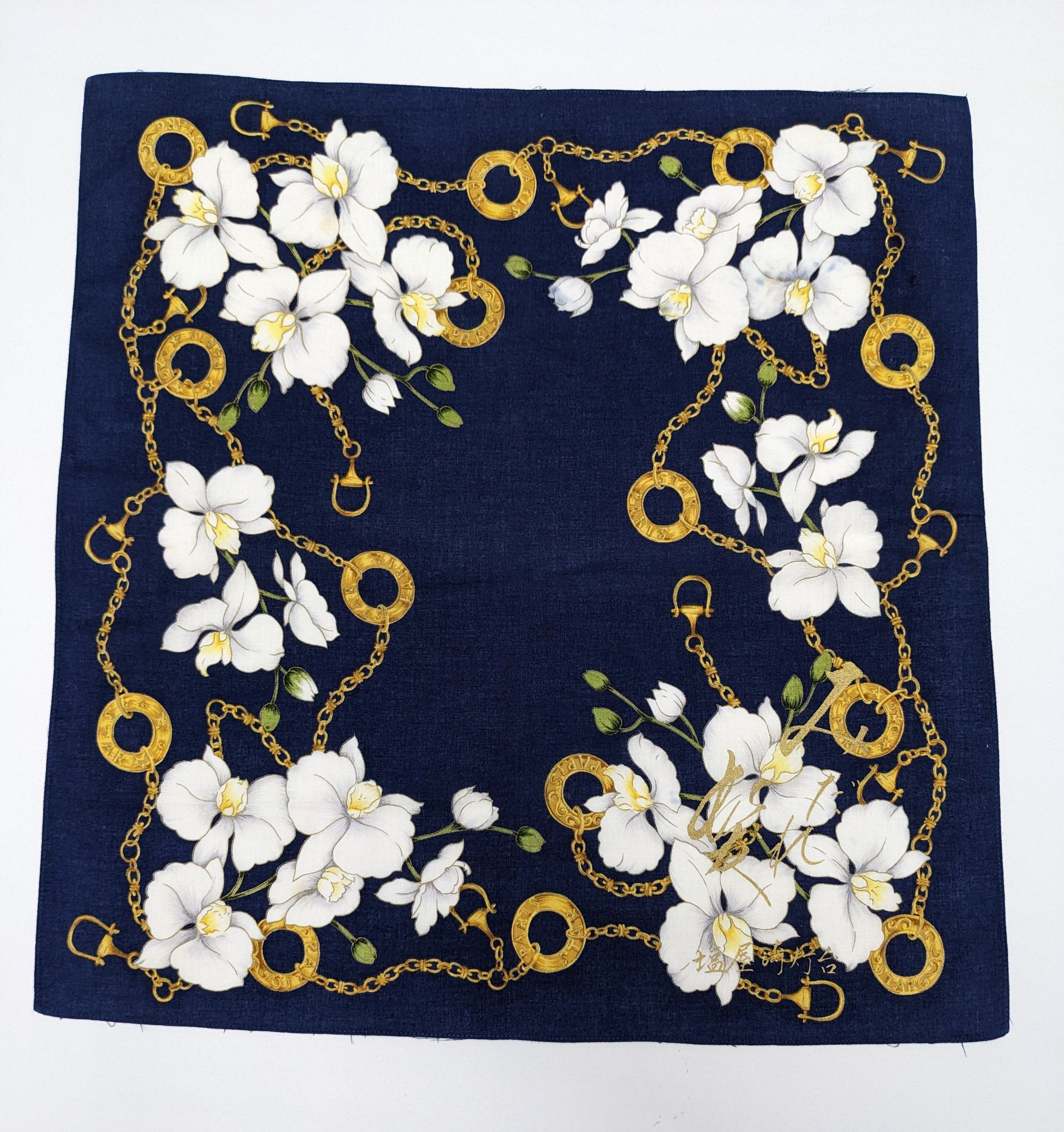 Japanese Brand Japanese Signed Equestrian Handkerchief Gold Horsebits Size ONE SIZE - 3 Thumbnail
