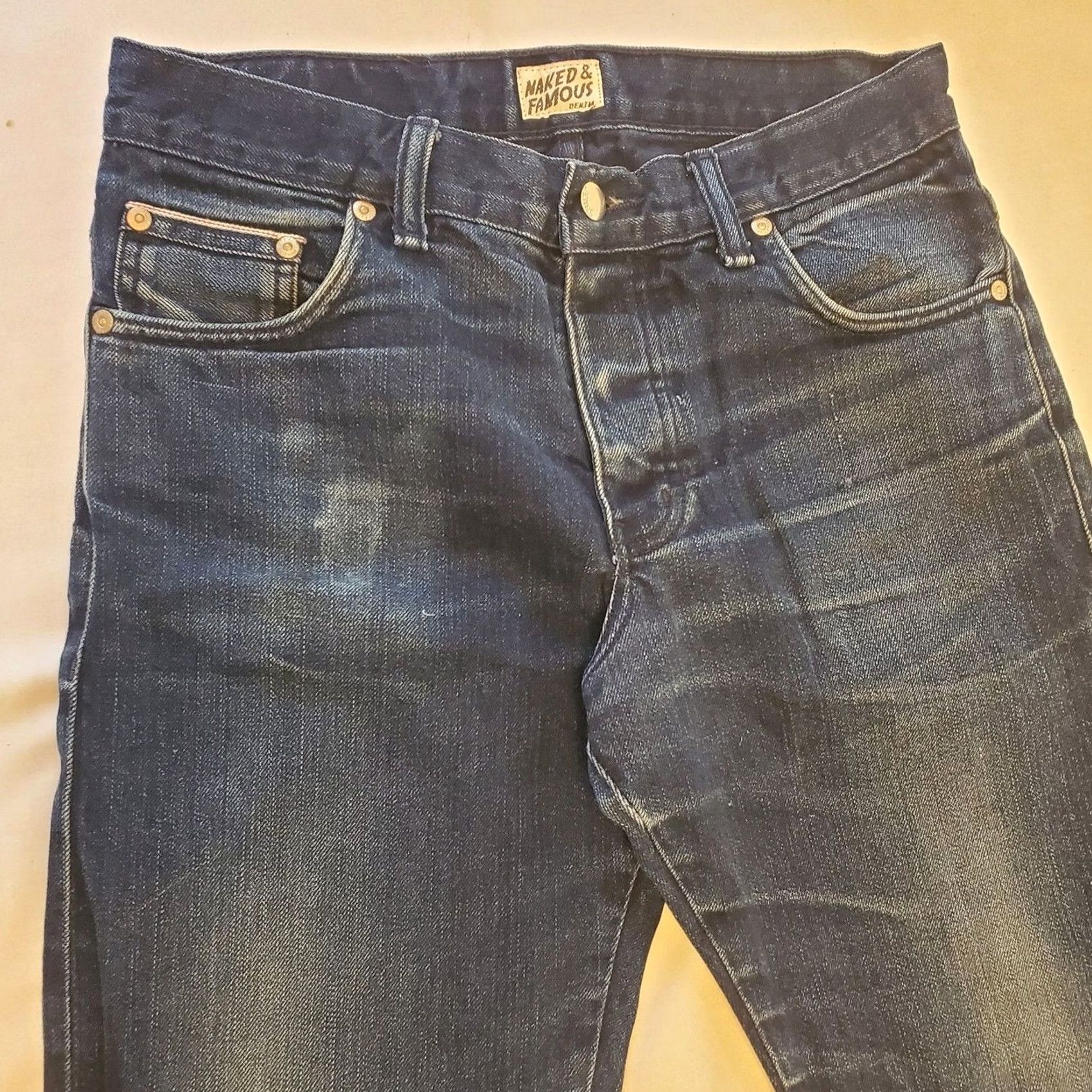 Vintage Naked & Famous Jeans Mens 30 Blue Men 30x32 Japnese Selvedge Raw Denim Skinny Guy Indigo Size US 30 / EU 46 - 5 Thumbnail