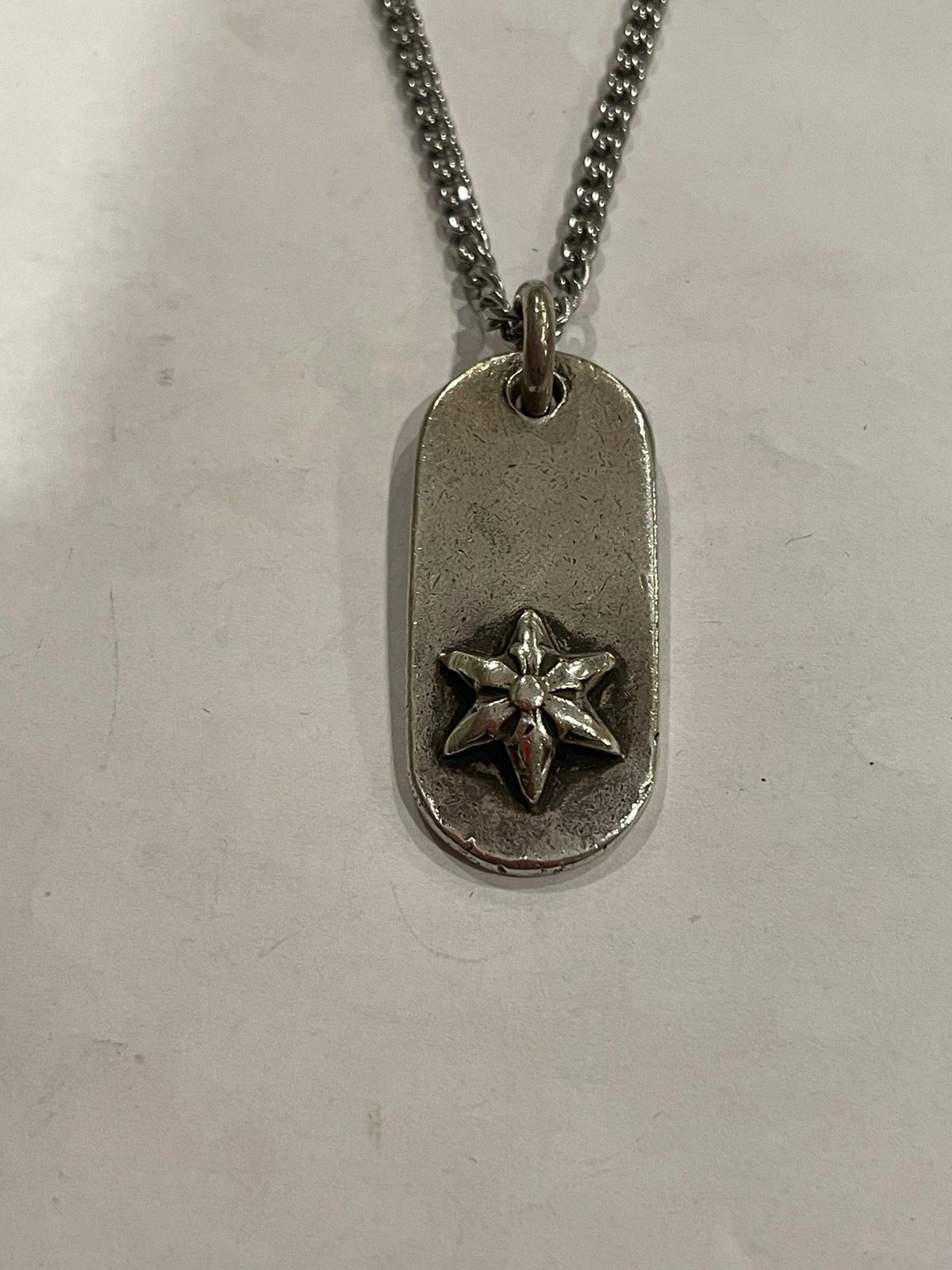 Pre-owned Chrome Hearts Raised Star Dog Tag Silver Pendant Necklace