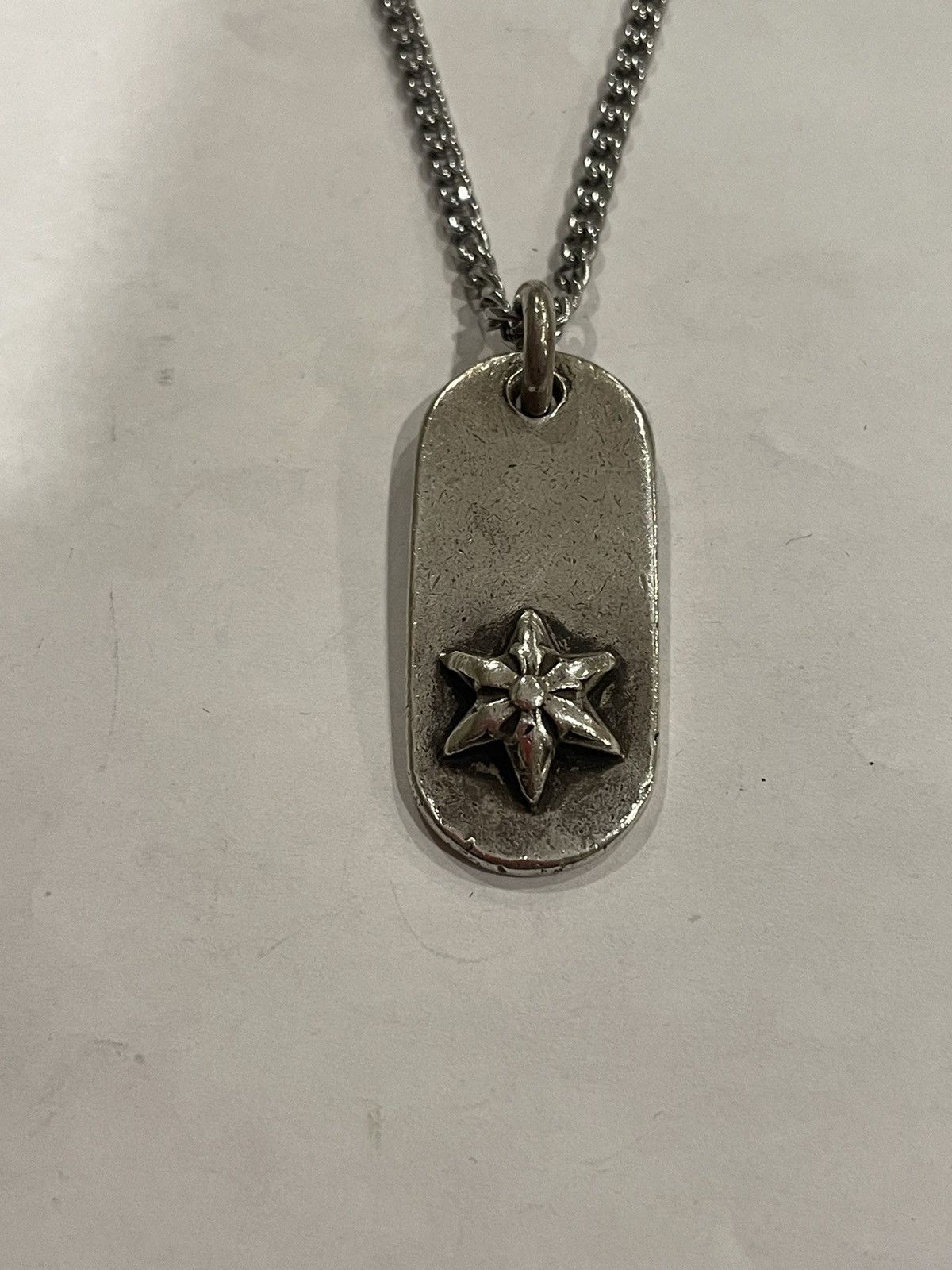 image of Chrome Hearts Raised Star Dog Tag Silver Pendant Necklace, Men's