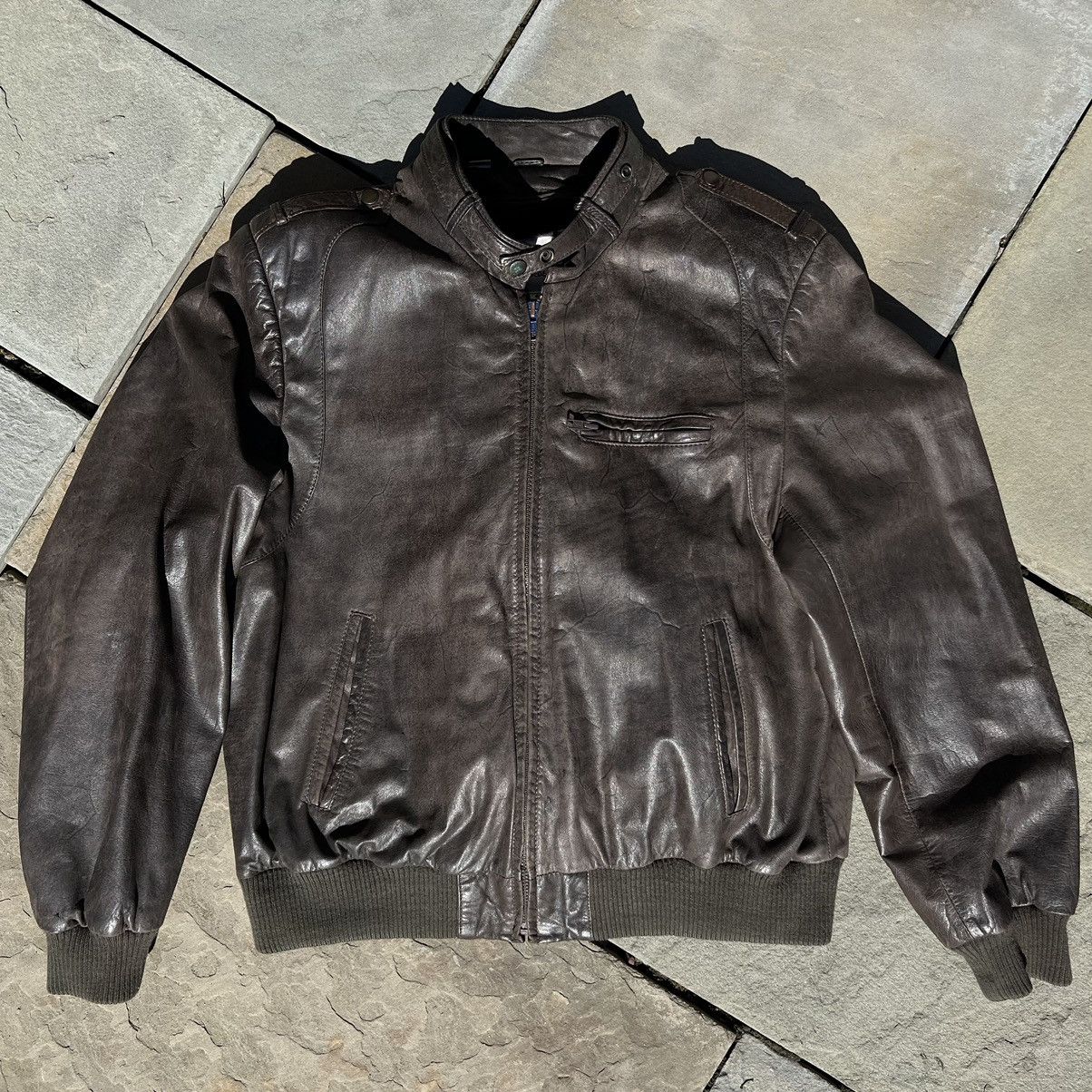 image of Vintage 70’S Stonewashed Leather Jacket W/ Removable Liner in Brown, Men's (Size Medium)
