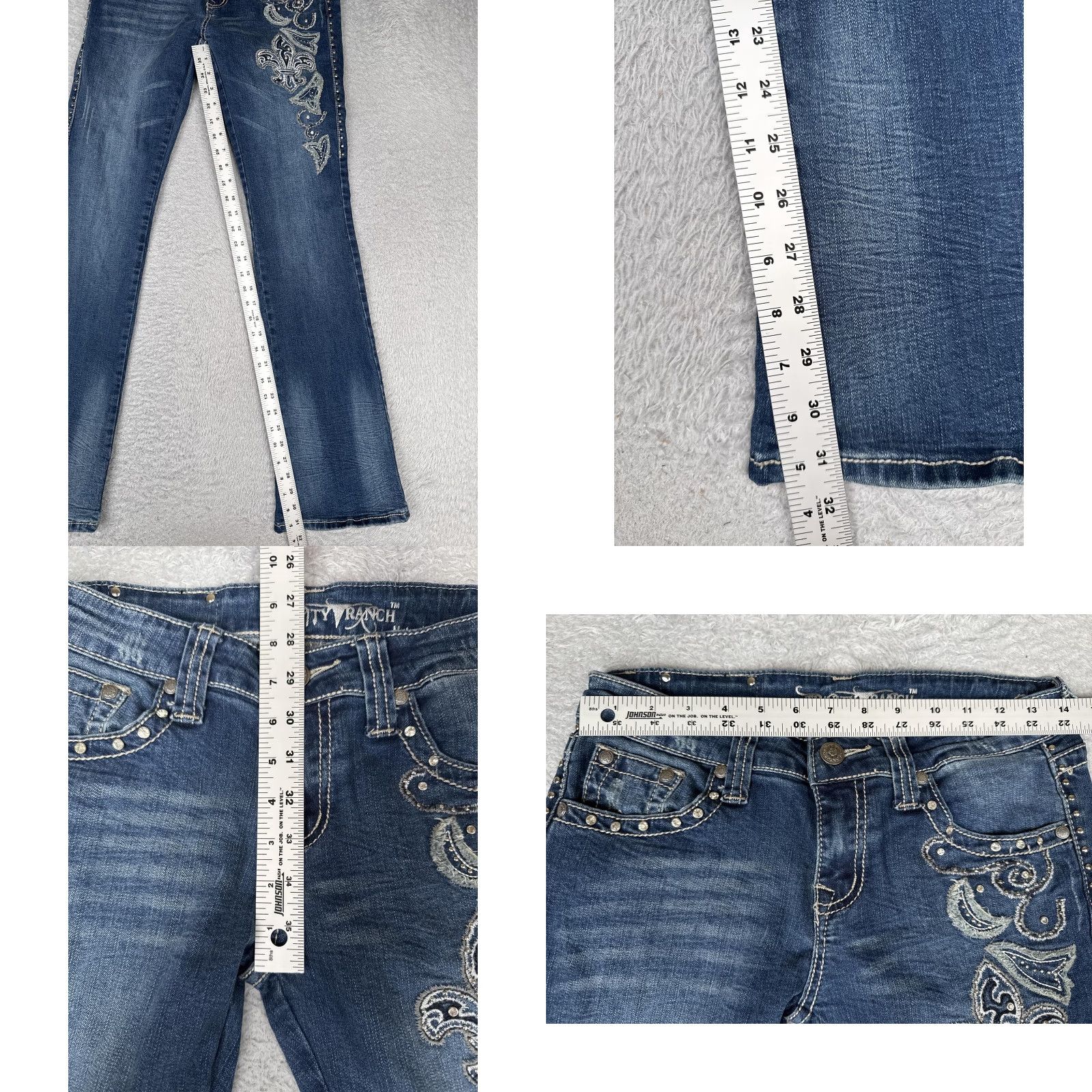 Vintage Trinity Ranch Jeans Bootcut Junior 5 Blue Mid Rise Embroidered Rhinestone Studded Embellished 29x34 Casual Western Cowboy Womens Size 27" / US 4 / IT 40 - 8 Thumbnail