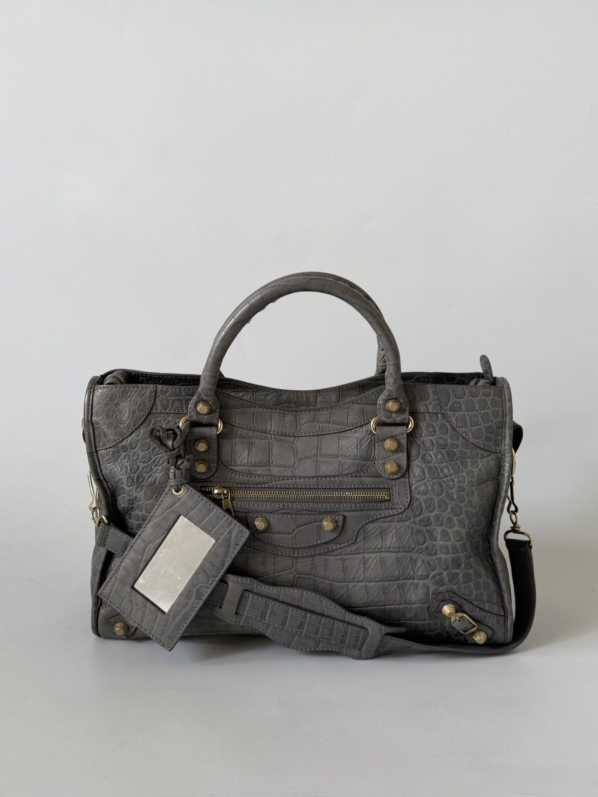 Balenciaga 2000’s Balenciaga Gray Crocodile Giant 12 Gold Hardware City Size ONE SIZE - 1 Thumbnail