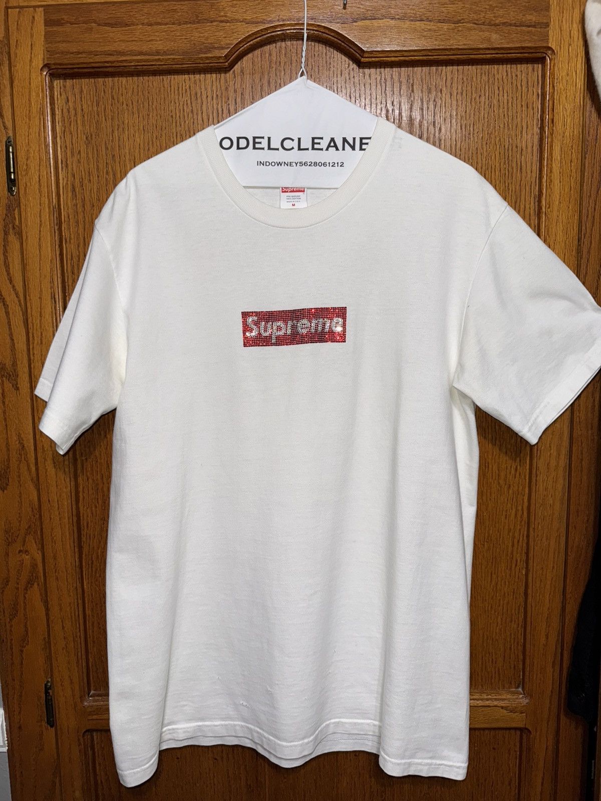 Supreme X Swarovski white box logo tee shirt