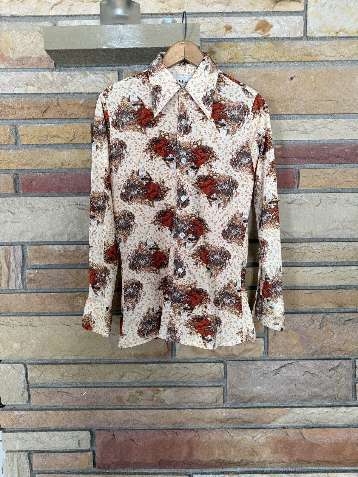 Vintage 70s Novelty Print Button Up Shirt Western Rockabilly