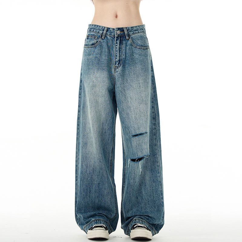 Japanese Brand × Jean Blue men's casual all-match loose washed ripped jeans Size US 32 / EU 48 - 4 Thumbnail