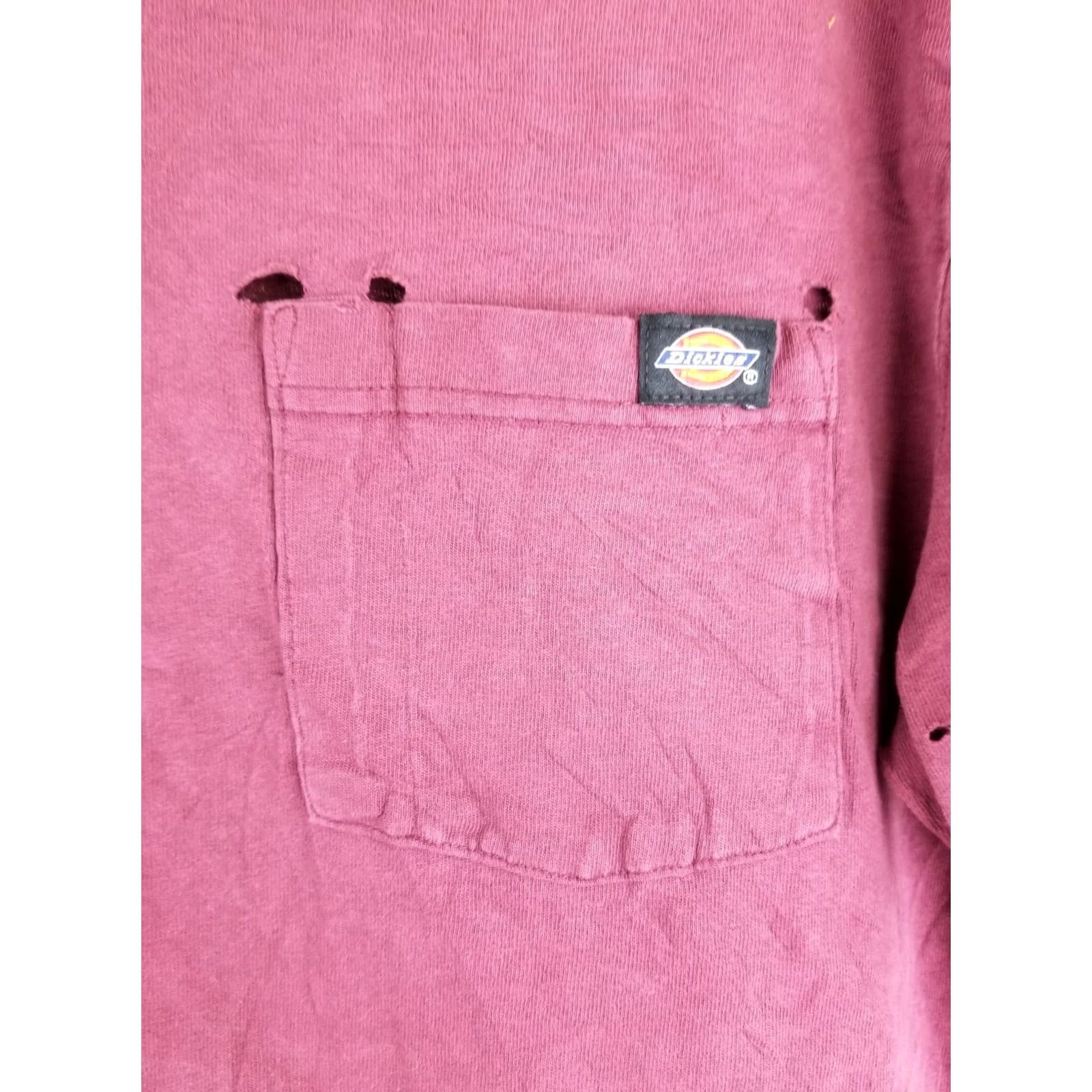 Dickies VINTAGE Y2K DICKIES T-SHIRT BURGUNDY SUN FADED ONE POCKET DISTRESSED TRASHED SZ MEDIUM MENS Size US M / EU 48-50 / 2 - 2 Thumbnail