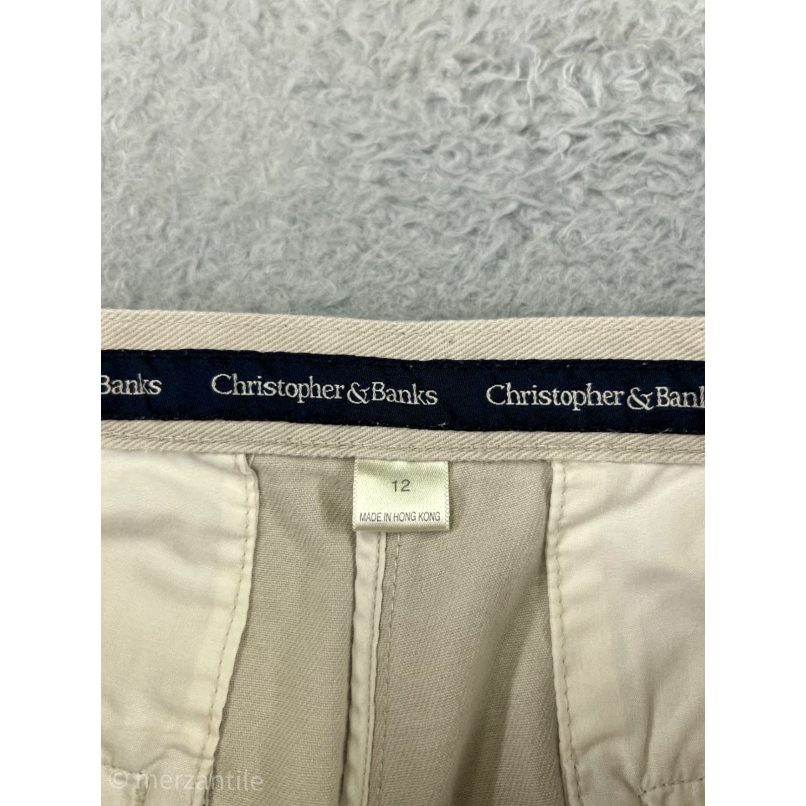 Vintage Christopher & Banks Womens Capri Pants Size 12 Beige Cotton Twill High Rise Casual Summer Size 34" / US 12 / IT 48 - 3 Thumbnail