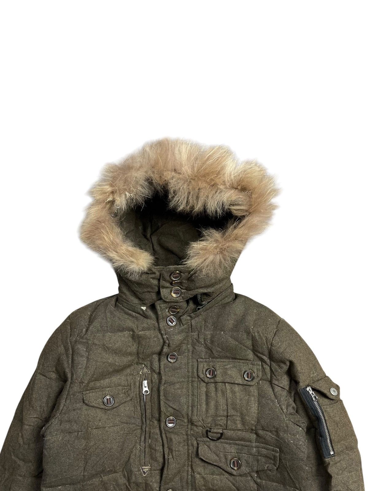 If Six Was Nine 2000s Simplicite - Fur Raccoon Hoodie Wool Cargo Jacket Size US M / EU 48-50 / 2 - 6 Thumbnail