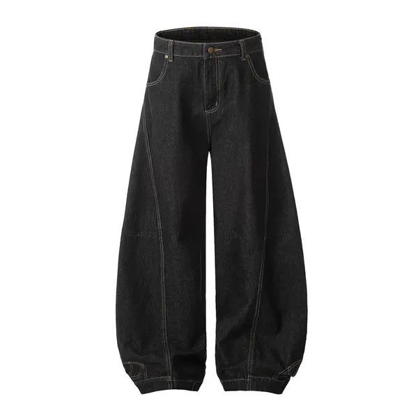 VIBE Men's loose scimitar jeans with letter embroidery pockets Size US 32 / EU 48 - 7 Thumbnail