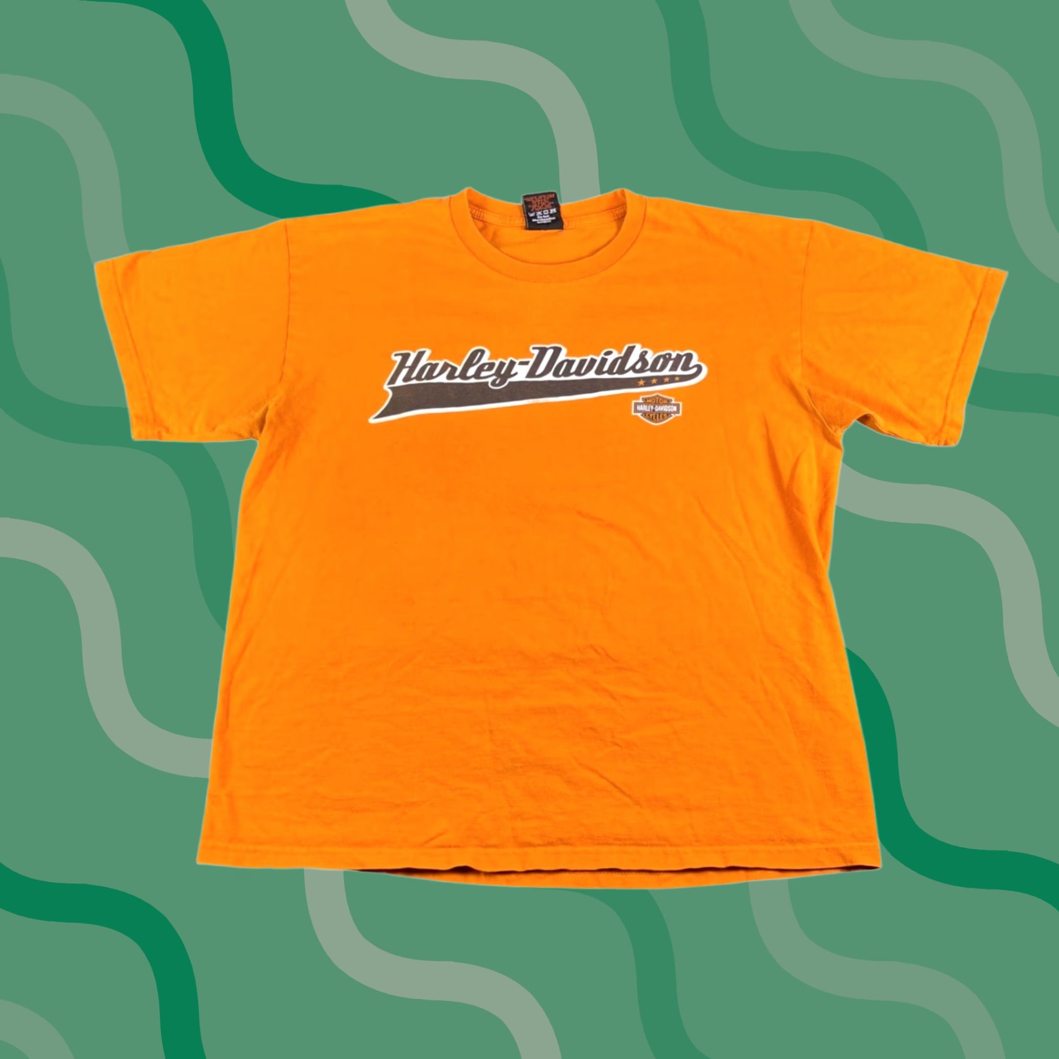 Harley Davidson VINTAGE Harley-Davidson T-Shirt Orange Graphic Print XL Short Sleeve Men Crew Neck Cotton Vintage Size US XL / EU 56 / 4 - 1 Thumbnail