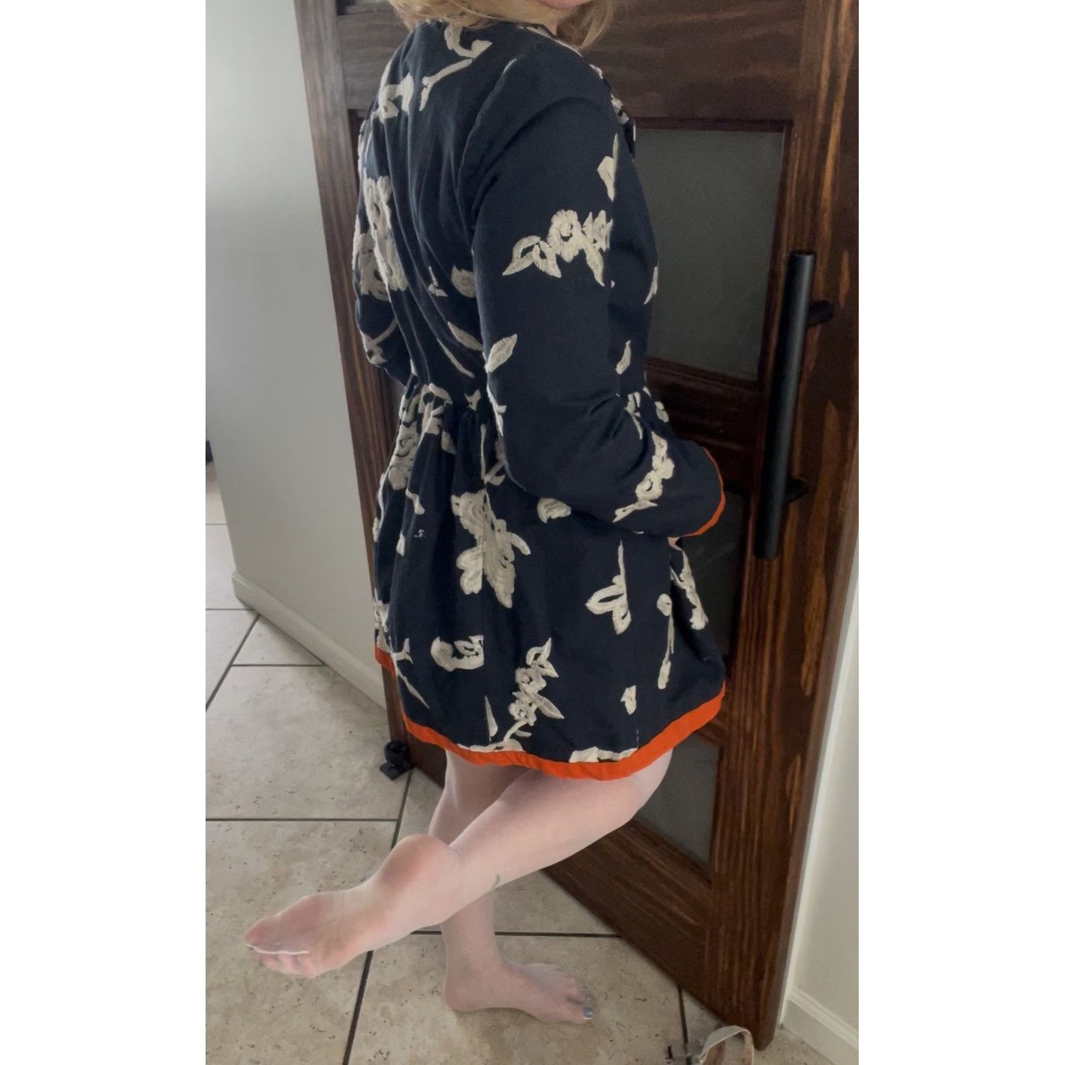 Other Freeway Floral Embroidered Baby Doll Jacket, Navy With Orang Size S / US 4 / IT 40 - 3 Thumbnail