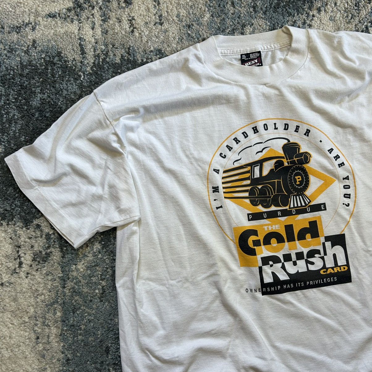 Vintage 90s Purdue Gold Rush card slubby single stitch souvenir tee Size US XL / EU 56 / 4 - 2 Thumbnail