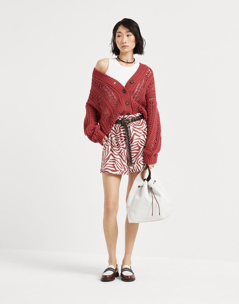 Brunello Cucinelli o1la1rc1a0326 Cotton Ribbed Net Cardigan in Red Size L / US 10 / IT 46 - 5 Thumbnail
