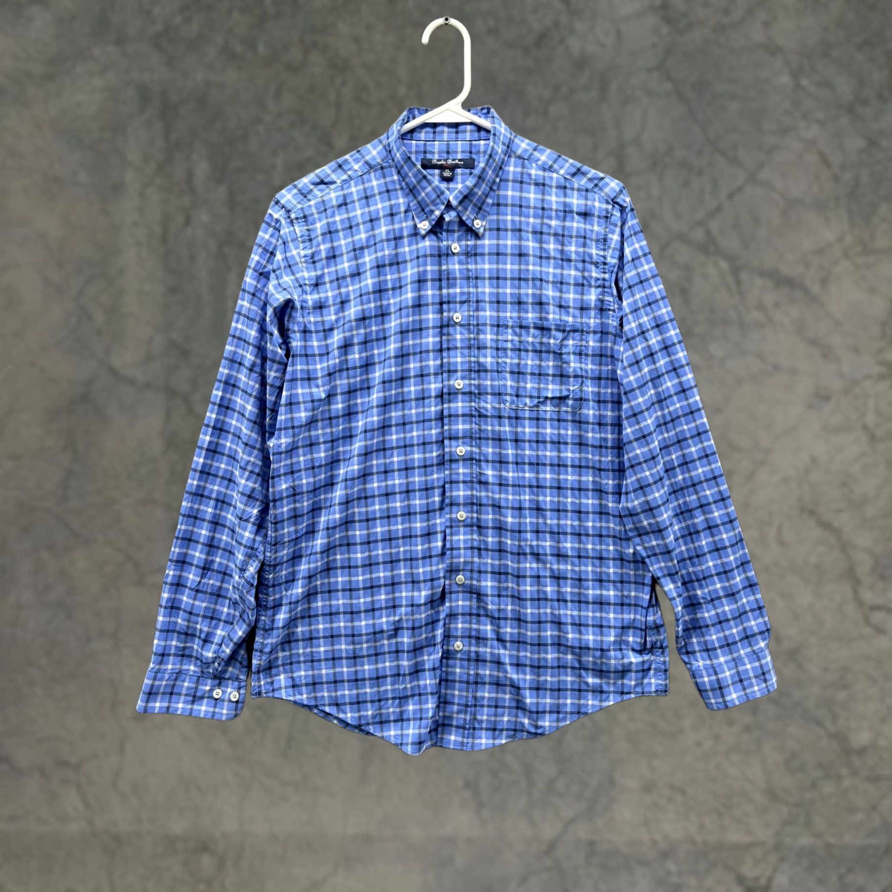 Brooks Brothers VINTAGE Brooks Brothers Shirt Mens XL Blue Plaid Button Front Fleece Stretch Size US XL / EU 56 / 4 - 1 Thumbnail