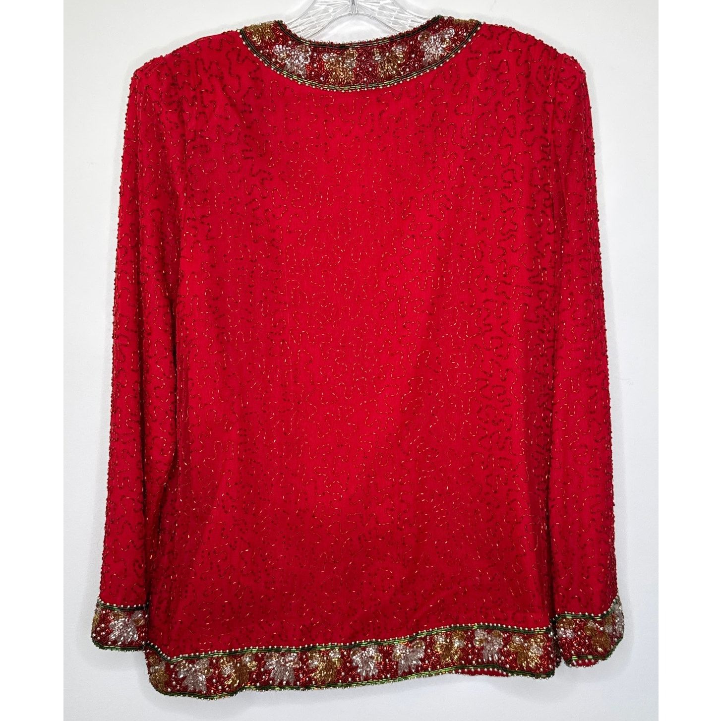 Vintage Vtg Laurence Kazer Silk beaded red formal cardigan Jacket L Size L / US 10 / IT 46 - 3 Thumbnail