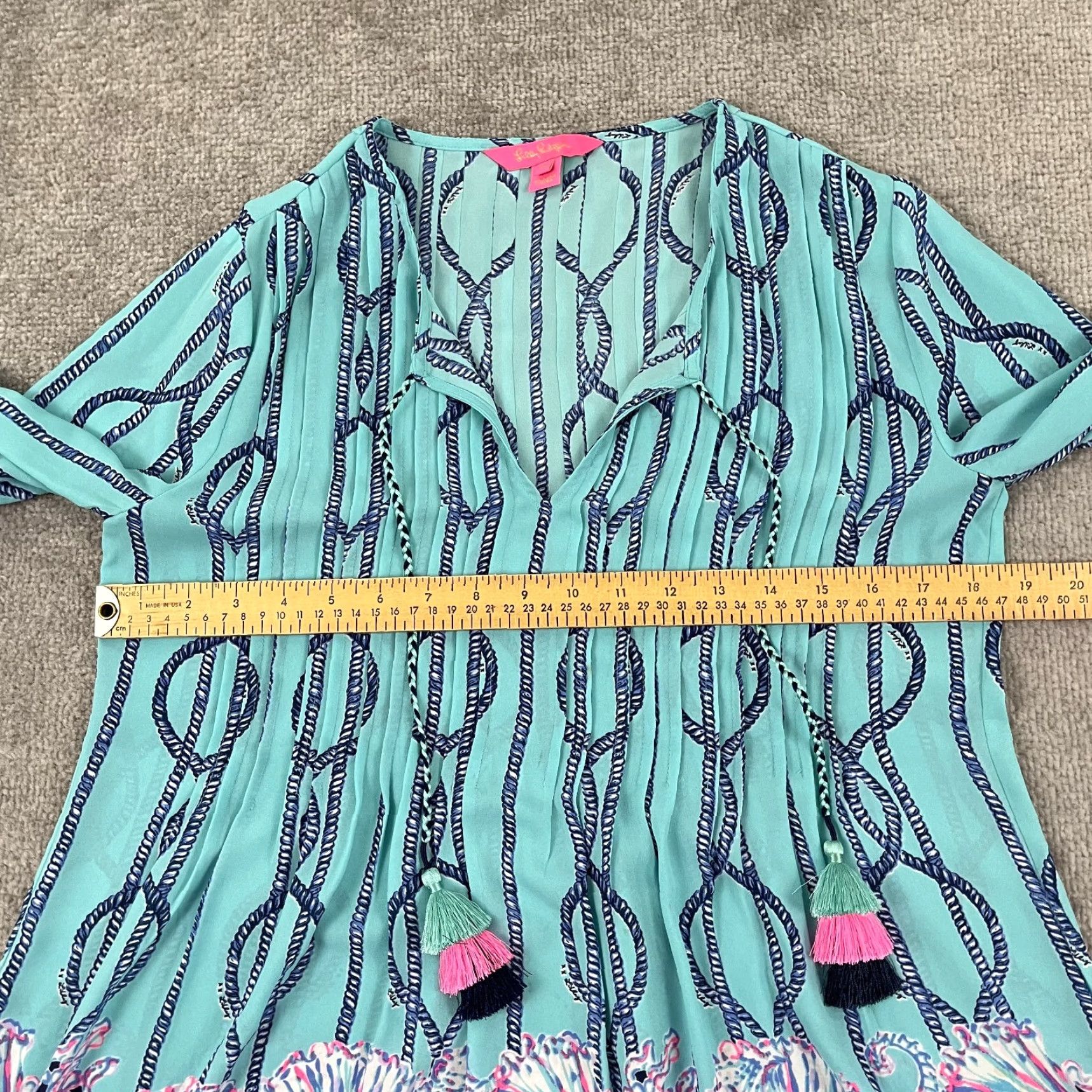 Lilly Pulitzer Lilly Pulitzer Blouse Womens XS Marlina Tunic Top Tassels Light Aqua A Frayed Size XS / US 0-2 / IT 36-38 - 5 Thumbnail
