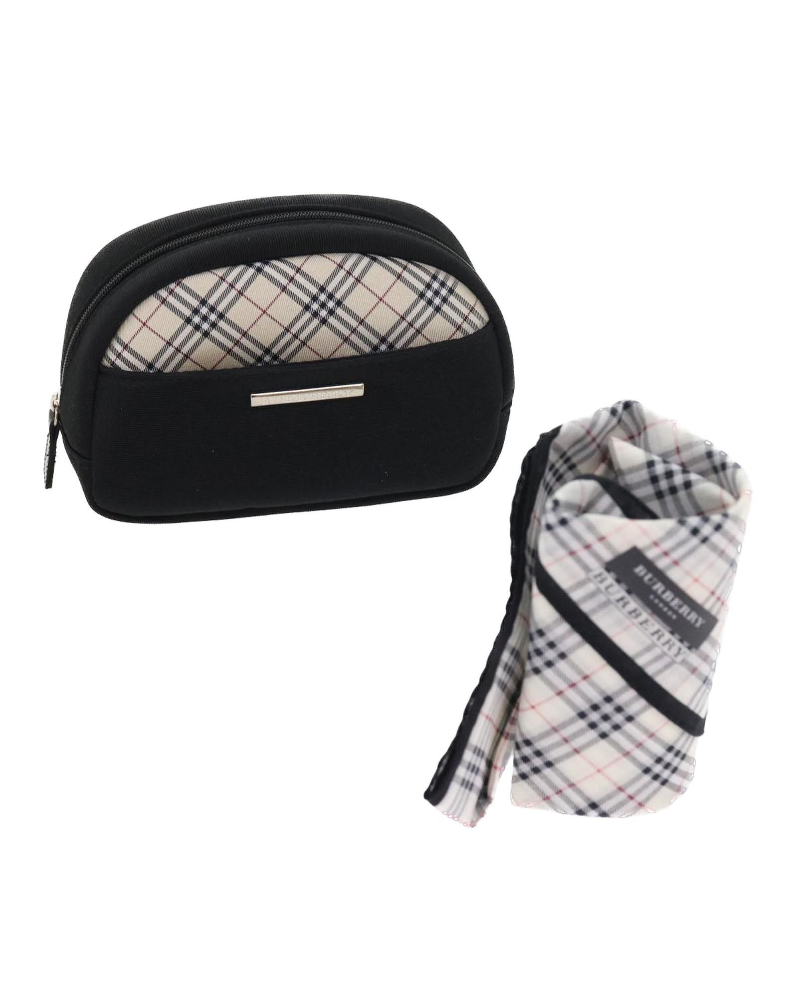 image of Burberry Black Beige Nylon Handkerchief Pouch Set, Women's