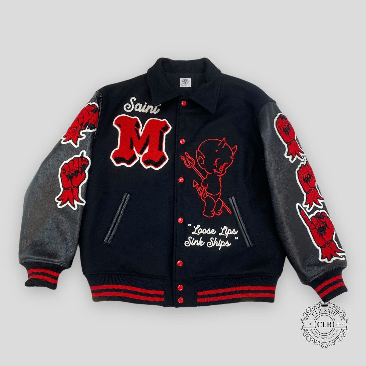 image of Saint Michael Devil Varsity Jacket - Black/red, Men's (Size Large)