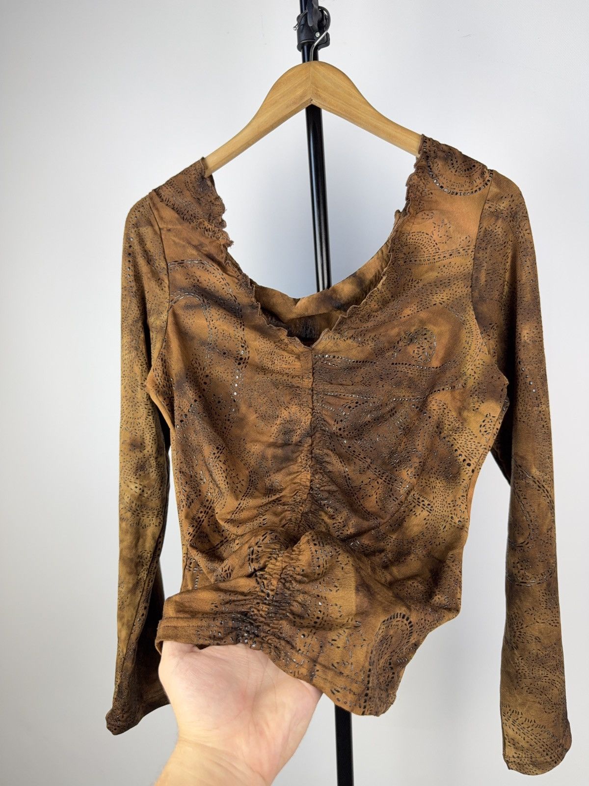 Vintage Sexy Darkness Avant Garde Punk Emo Mesh Top Blouse Opium Y2k Size L / US 10 / IT 46 - 2 Thumbnail