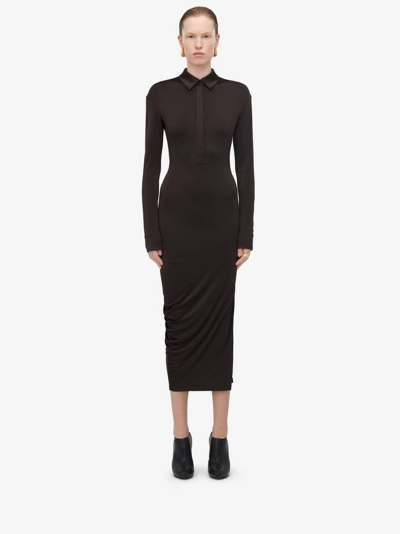 Alexander McQueen o1srvl11e0326 Fitted Shirt Dress in Brown Size S / US 4 / IT 40 - 2 Thumbnail