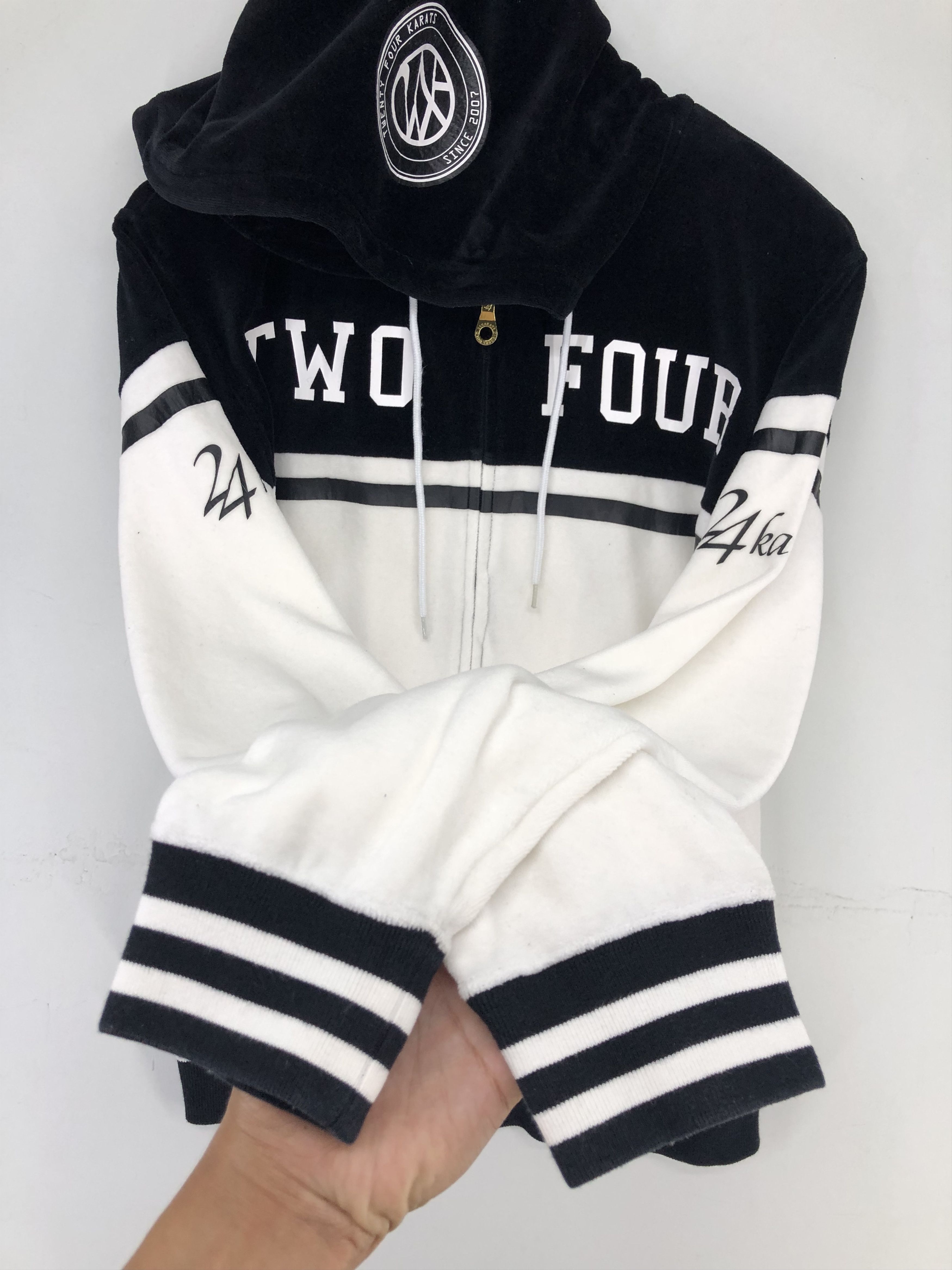 Japanese Brand 24karats Velour Full-Zip Track Jacket In Black And White Size US M / EU 48-50 / 2 - 11 Thumbnail