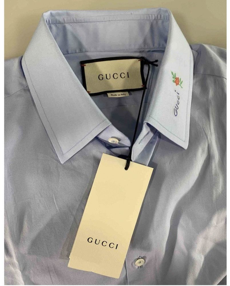 Gucci Gucci Blue Poplin GG Embroider Collar Slim Fit Shirt 16 NWT Size US L / EU 52-54 / 3 - 4 Thumbnail