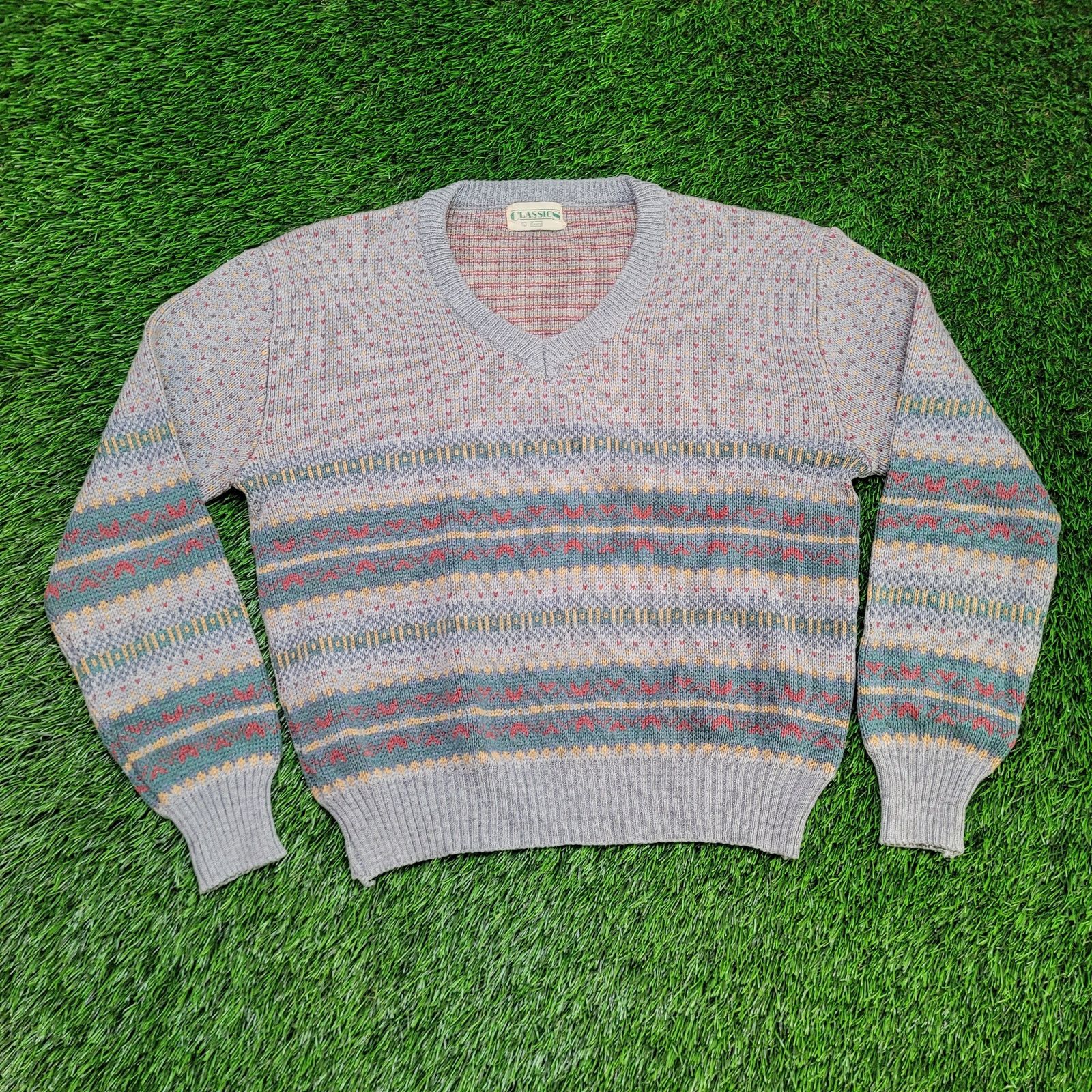Sears VTG 80s Sears Boxy Crop Fair Isle Sweater Tapered Hem Large Size US L / EU 52-54 / 3 - 1 Thumbnail
