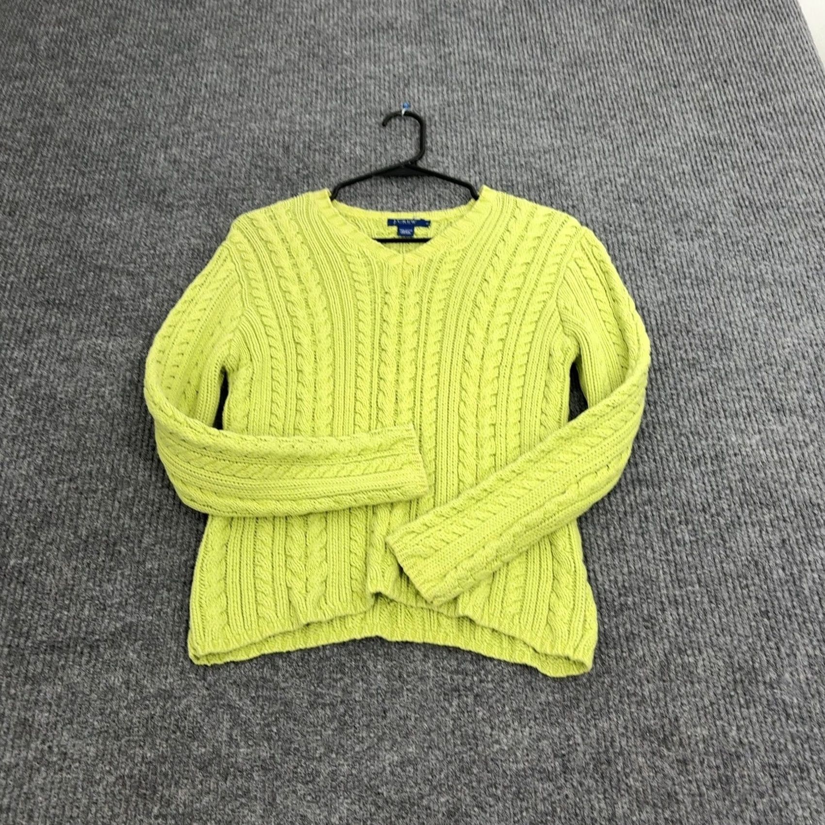J.Crew J.CREW Sweater Womens S Lime Green 100% Cotton Cable-Knit V-Neck Classic Pullover Long Sleeve Size S / US 4 / IT 40 - 3 Thumbnail