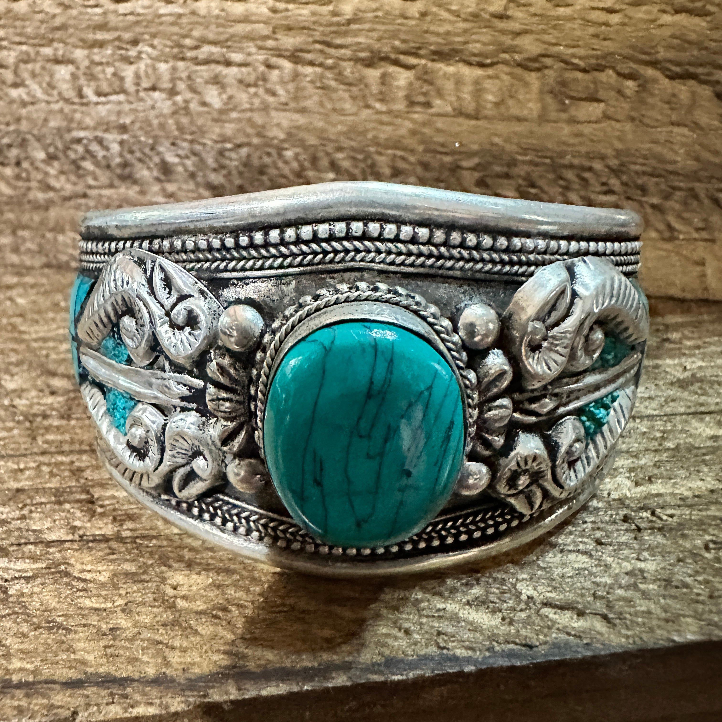 Other German Silver Bangle with Vibrant Blue Turquoise Natural Sto Size ONE SIZE - 4 Thumbnail