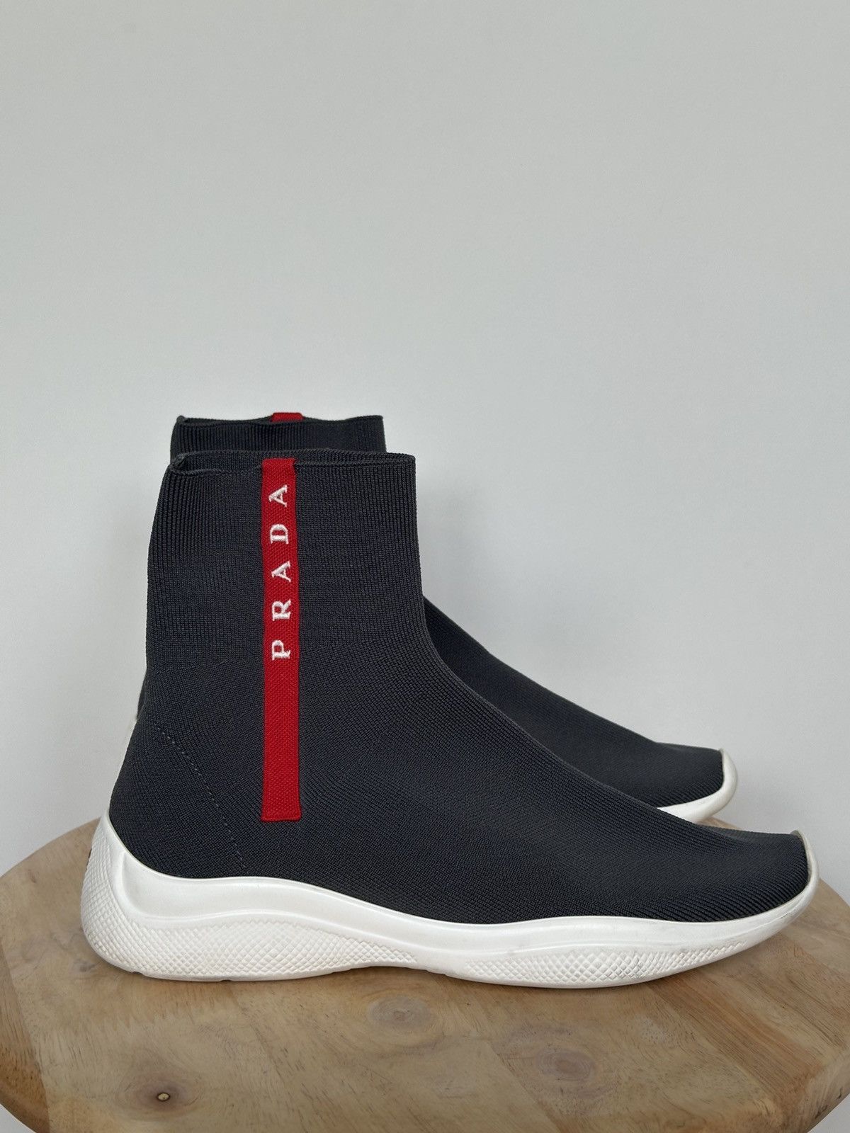 Designer × Prada Prada sock sneakers grey logo spellout Size US 5 / IT 35 - 3 Thumbnail