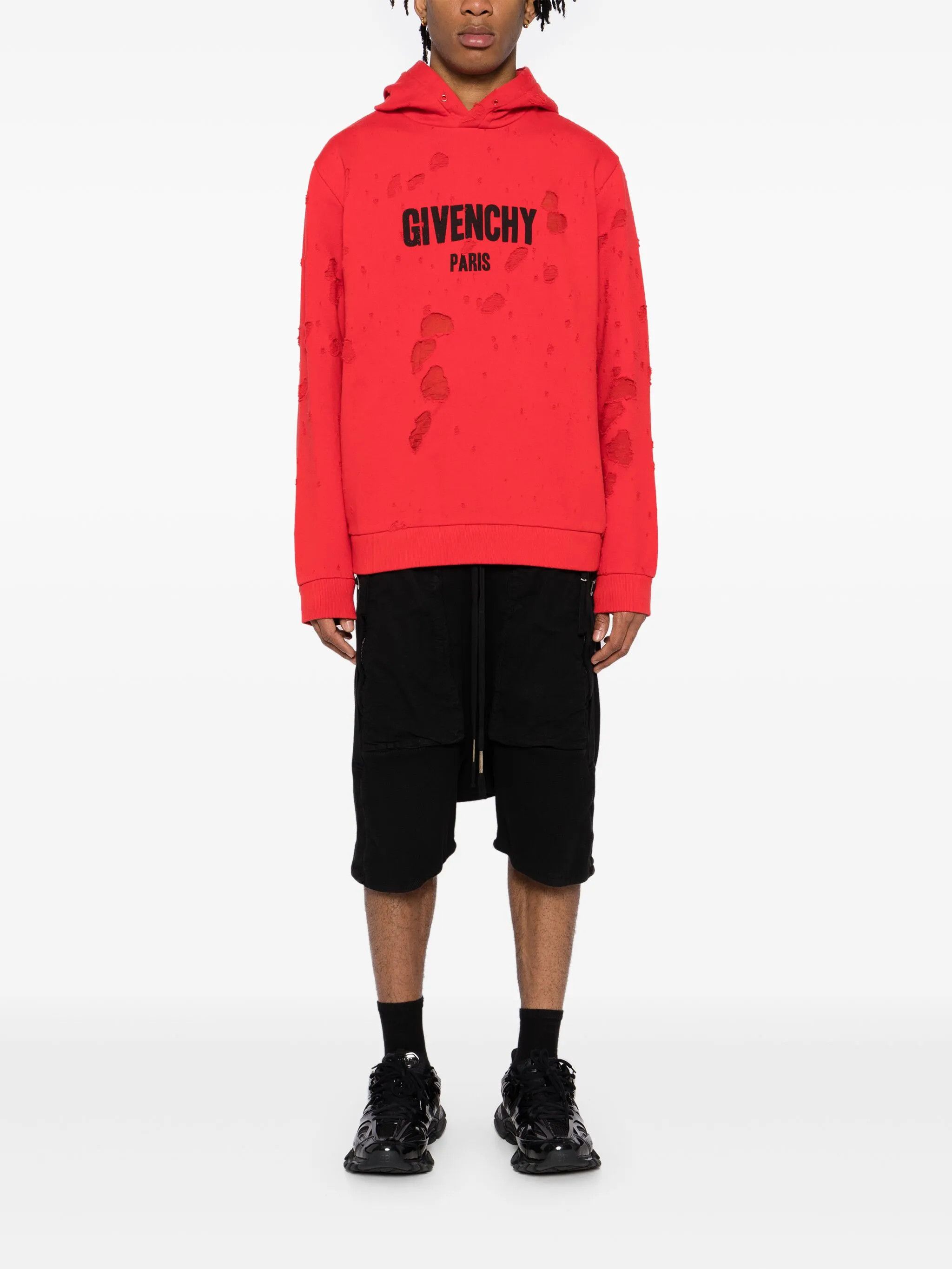 Givenchy Red Destroyed Logo Oversized Hoodie Size S / US 4 / IT 40 - 2 Thumbnail