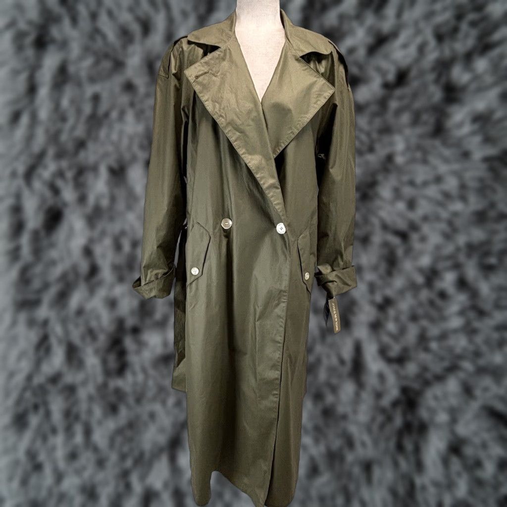 Jones New York VINTAGE Jones New York Women's Trench Coat Sz 14 Belted Double Breasted Cotton Sage 90s Classic Fall Winter Spring Summer Size XL / US 12-14 / IT 48-50 - 1 Thumbnail