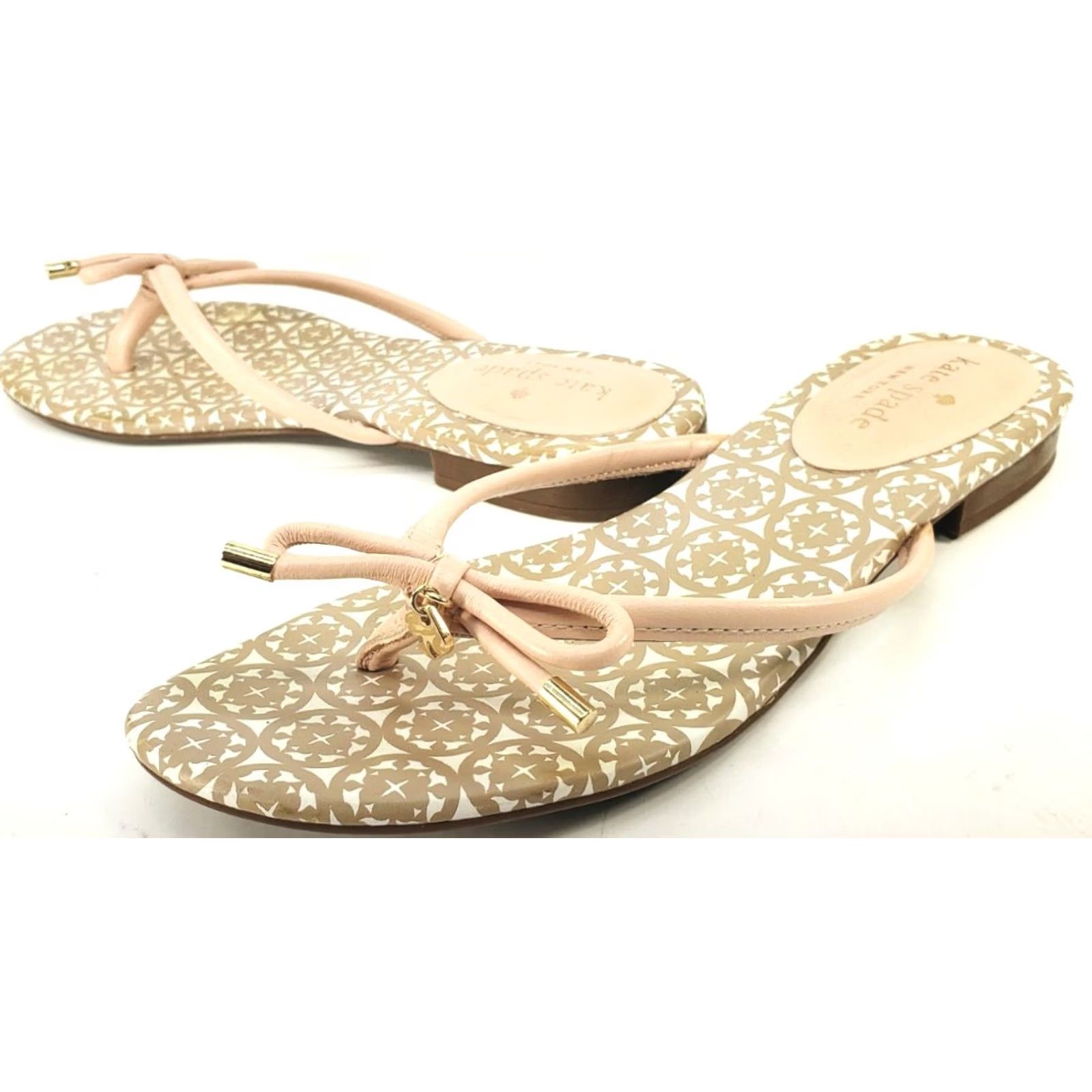 Vintage Kate Spade Sandals Womens 7M Casual Comfort Slide On Thong Flip Flops Pink Bow and Straps - Excellent Condition Size US 7 / IT 37 - 5 Thumbnail