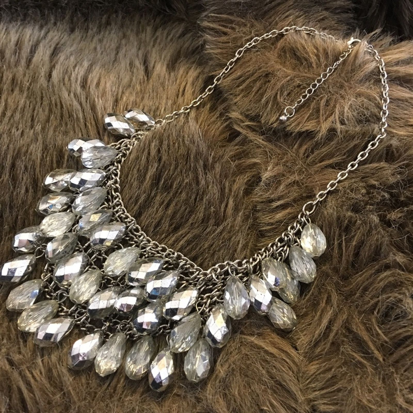 Jewelry Silver tear drop glass bauble stone bib necklace Size ONE SIZE - 6 Thumbnail