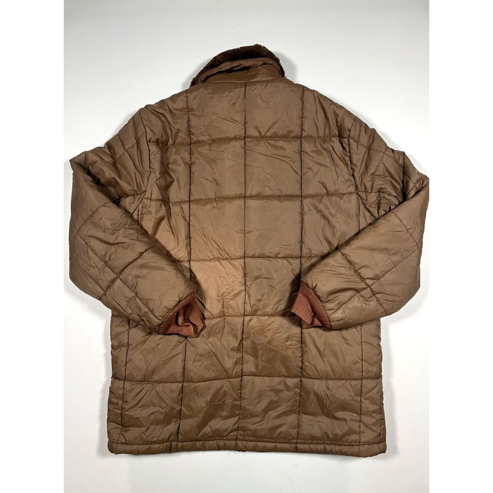 Vintage VINTAGE Mens Quilted Coat Nylon Puffer Full Zip Lined Brown XL Wool? (Note: This line is invalid as per rules; provide final title instead.) Size US XL / EU 56 / 4 - 2 Thumbnail