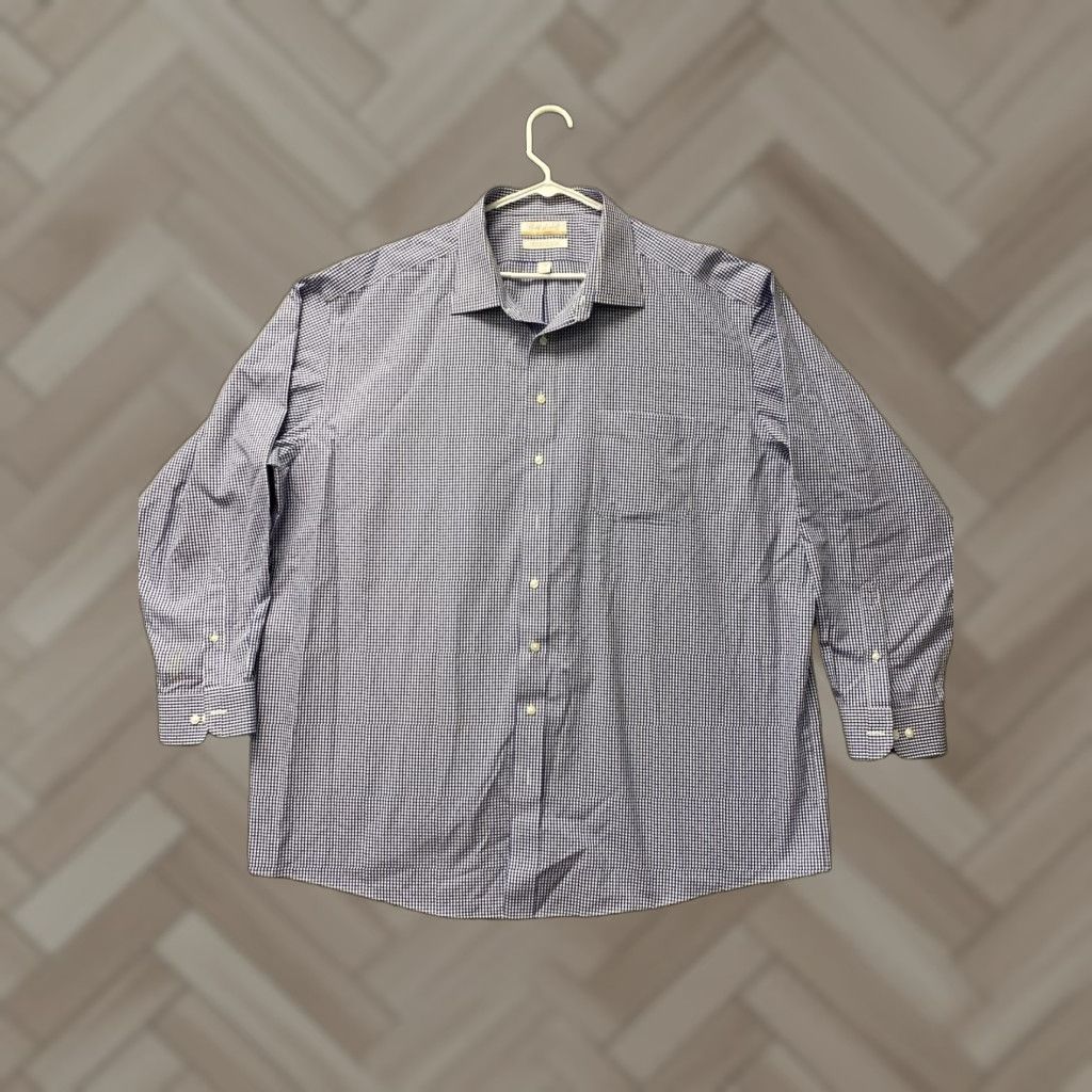 Roundtree & Yorke VINTAGE Roundtree & Yorke Gold Label Dress Shirt Mens Big  & Tall 18 Blue White Check Cotton Button-Down | Grailed