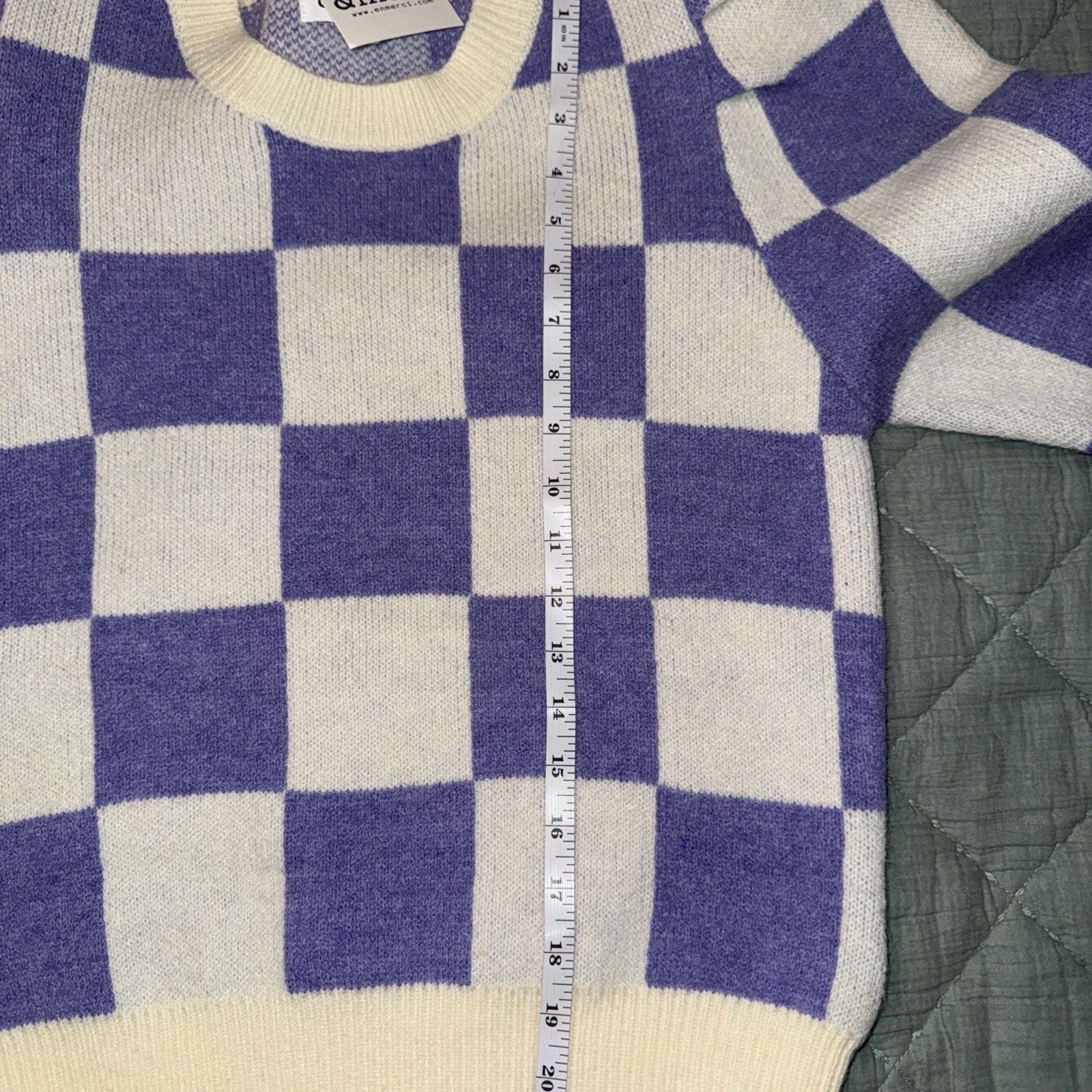 Other &Merci Women’s Purple Checkered Puff Sleeved Sweater Sz L Size L / US 10 / IT 46 - 11 Thumbnail