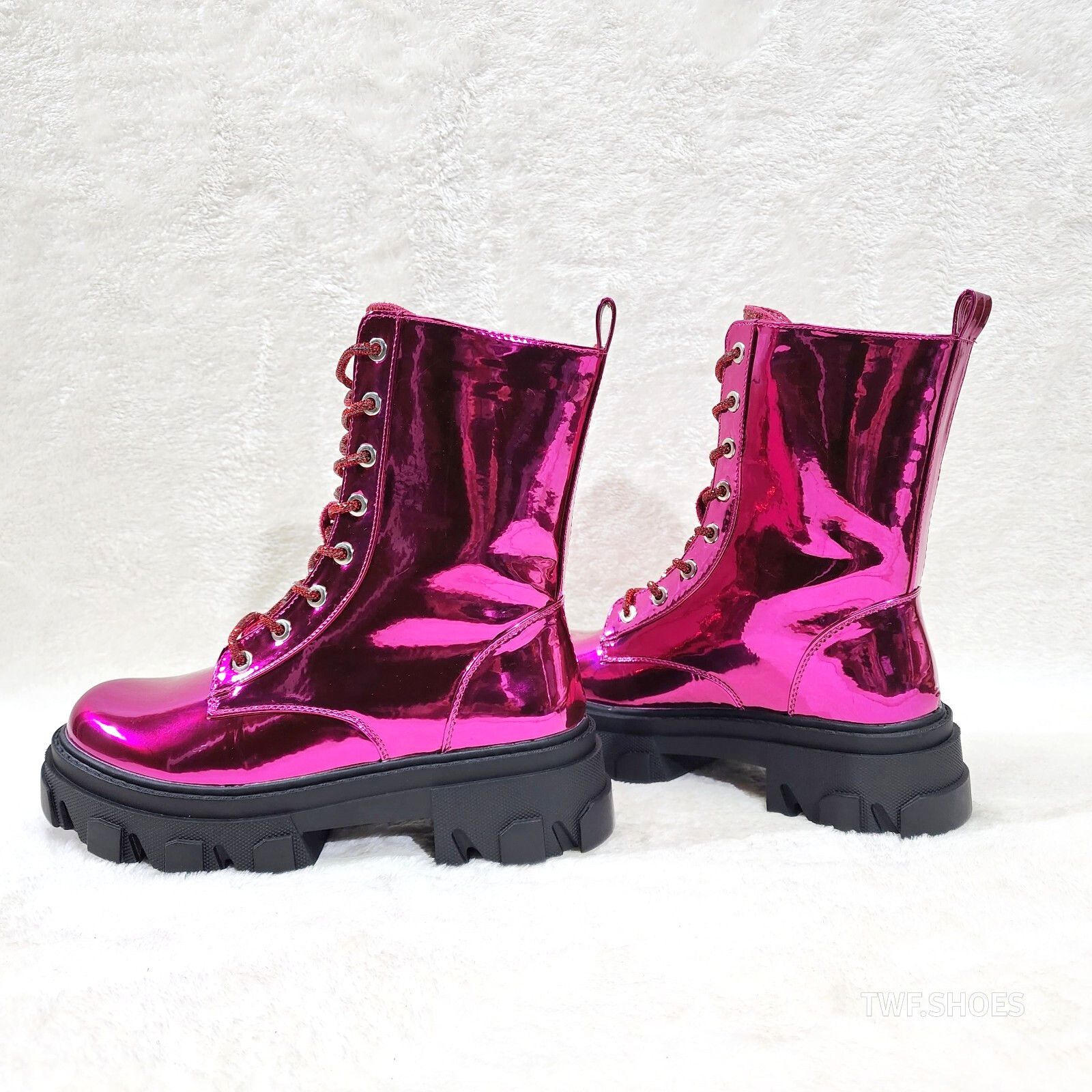Other Rowan Metallic Pink Combat Ankle Boots Iridescent Rhinestone Size US 7 / IT 37 - 5 Thumbnail