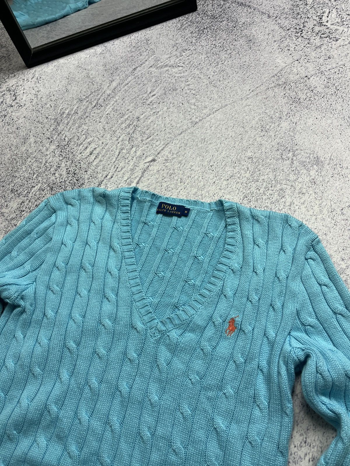 Polo Ralph Lauren × Ralph Lauren Polo Ralph Lauren V-neck Women’s Blue Cable Knit Sweater Size M / US 6-8 / IT 42-44 - 4 Thumbnail
