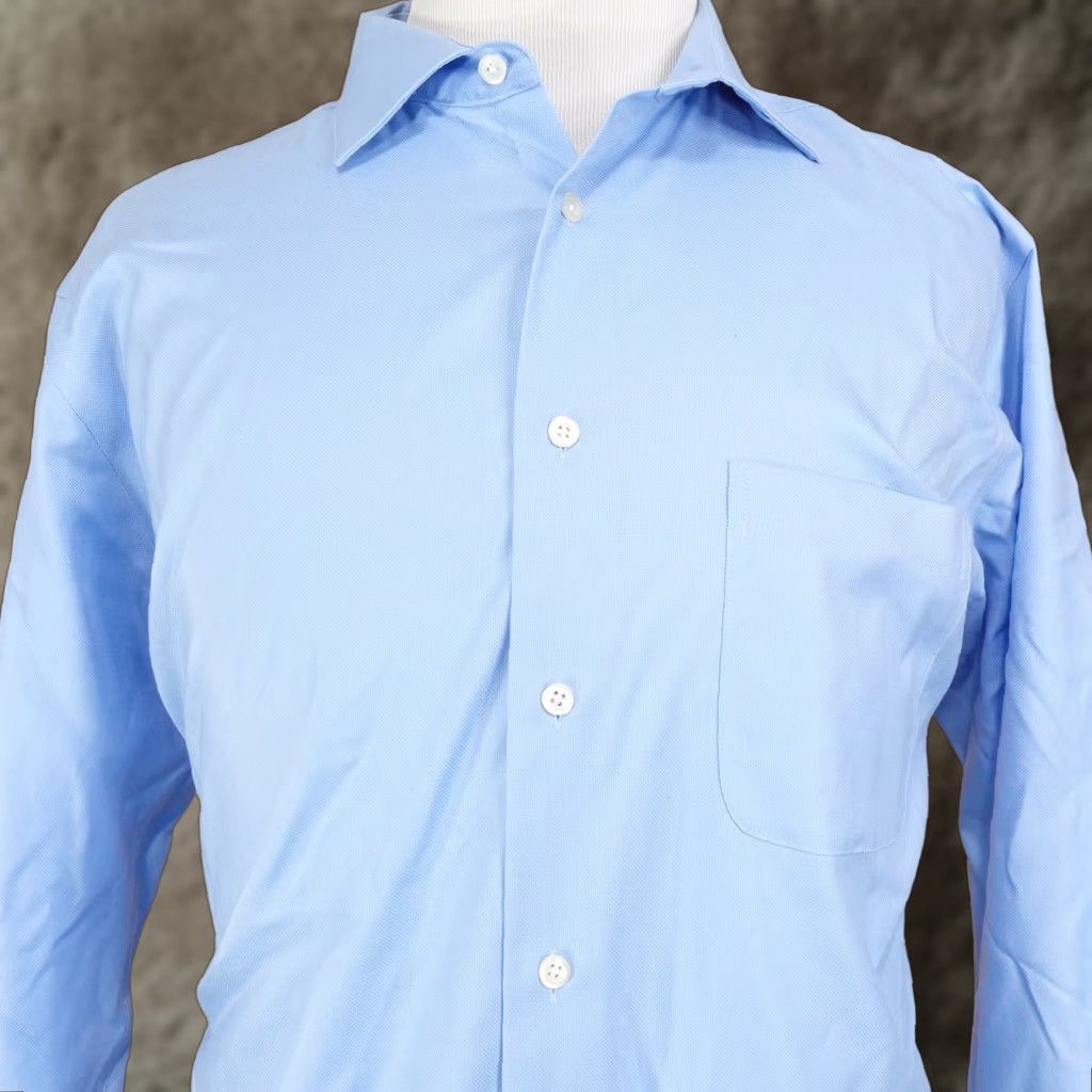 Pronto Uomo PRONTO UOMO NON-IRON BLUE DRESS SHIRT MENS 17.5 REGULAR LONG SLEEVE BUTTON DOWN Size 46R - 1 Thumbnail
