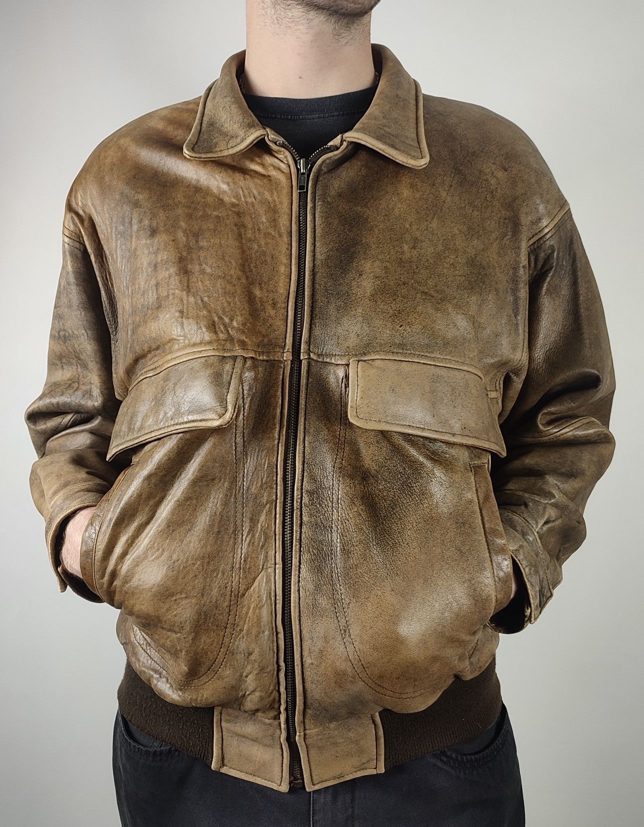 Genuine Leather 90s Vintage Aviator Leather Sheepskin Bomber Jacket Size US L / EU 52-54 / 3 - 2 Thumbnail