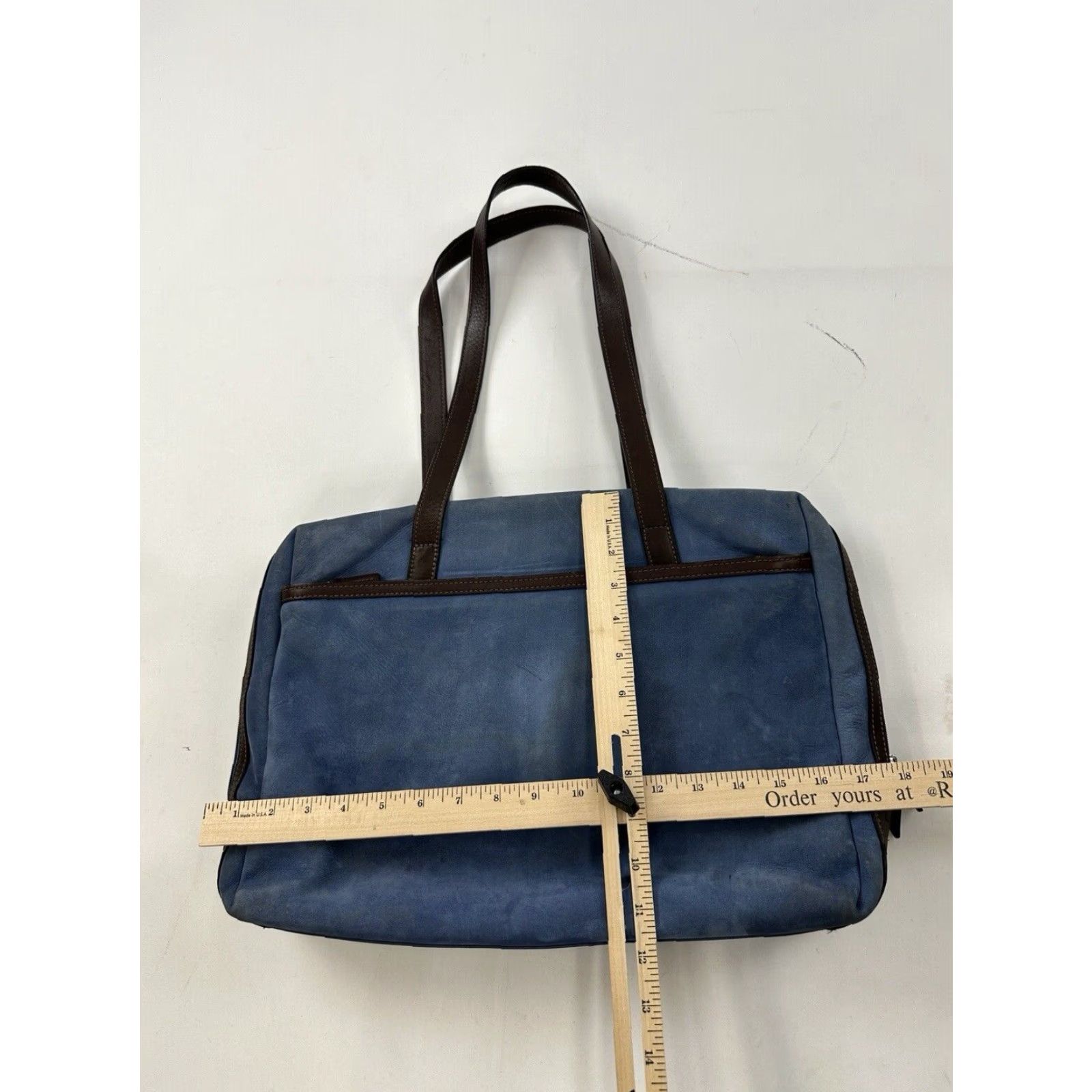 George Jack Georges Briefcase Laptop Messenger Bag Blue Leather Missing Strap Size ONE SIZE - 4 Thumbnail